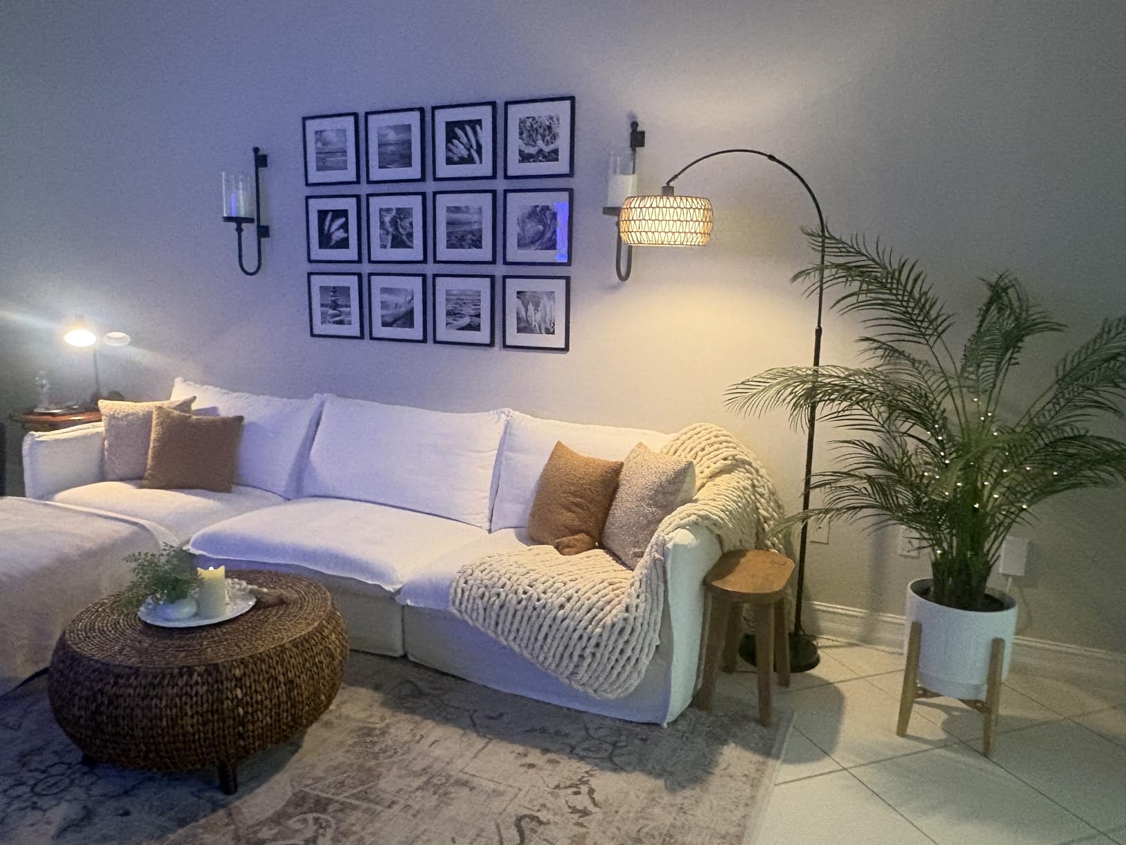 Arc Floor Lamps for Living Room with 3 Color Temperatures, Black Standing Lamp with Remote & Dimmable LED Bulb, Rattan Boho Floor Lamp, Farmhouse Tall Lamp for Bedroom, Over Couch Arched Reading Light customer photo 2