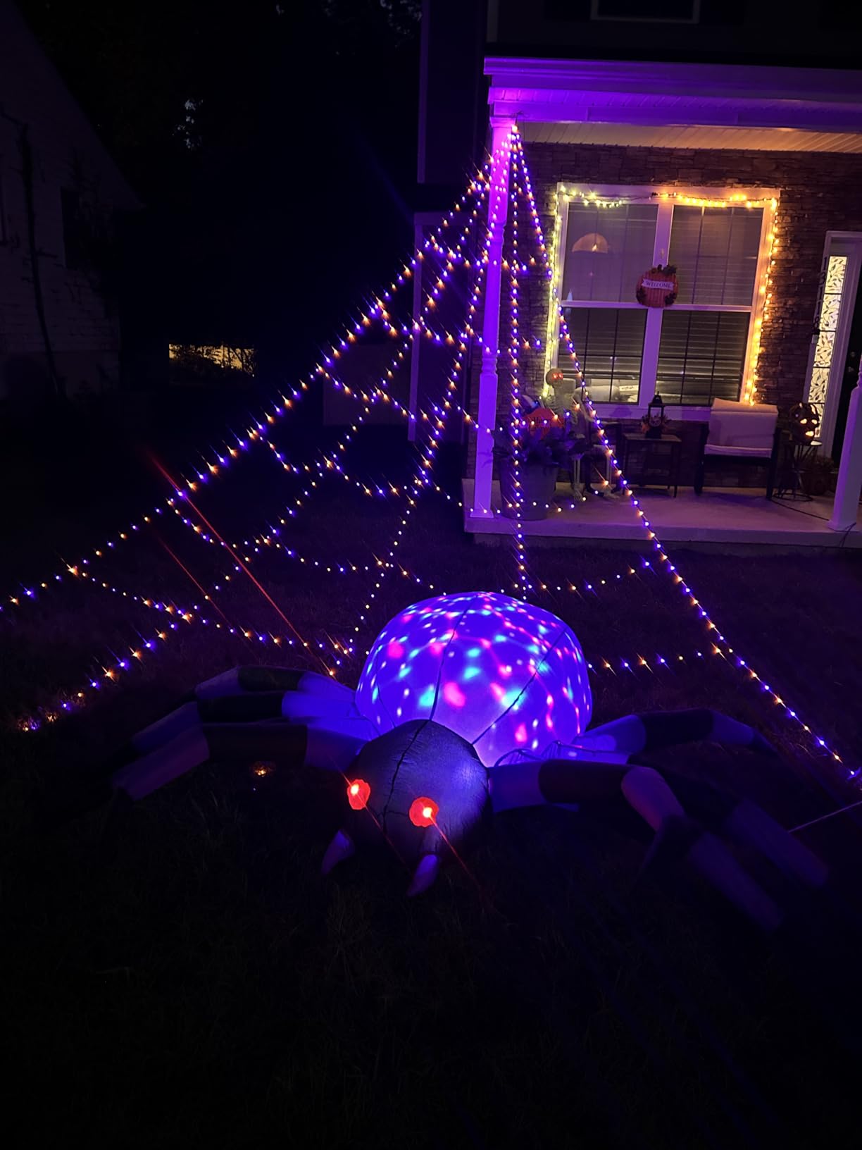 COMIN 9FT Width Halloween Inflatables Outdoor Decorations Spider Blow Up Yard Decoration with Built-in LED for Yard Garden Party Lawn (Green) customer photo 2