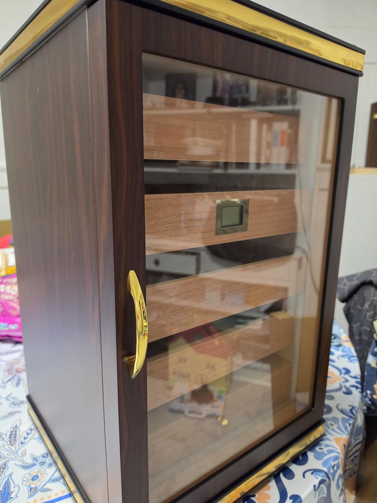Cigar Humidors, Cedar Wood Humidor with Digital Hygrometer, Drawers, Humidifiers and Gold-Plated Hardwares. Cigar humidor Cabinet for Men Husband Father, 300 Cigars Capacity Walnut Color customer photo 1