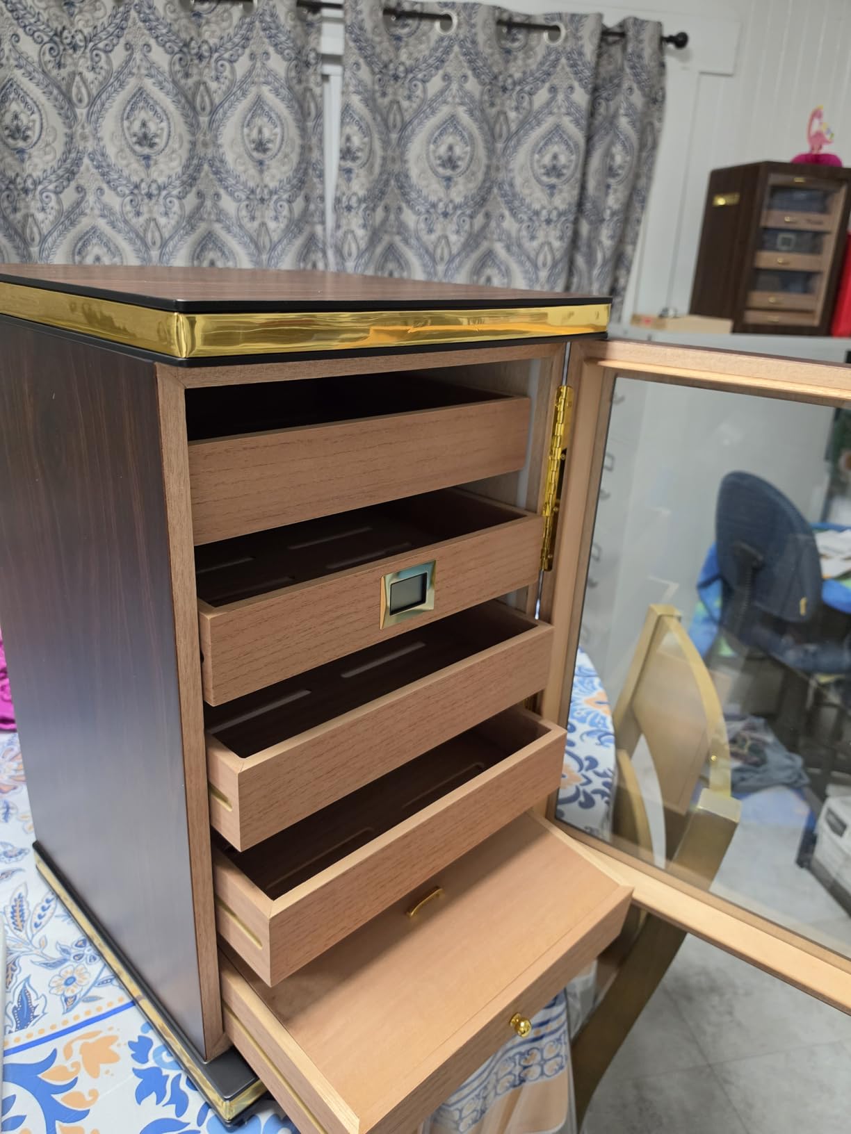 Cigar Humidors, Cedar Wood Humidor with Digital Hygrometer, Drawers, Humidifiers and Gold-Plated Hardwares. Cigar humidor Cabinet for Men Husband Father, 300 Cigars Capacity Walnut Color customer photo 2