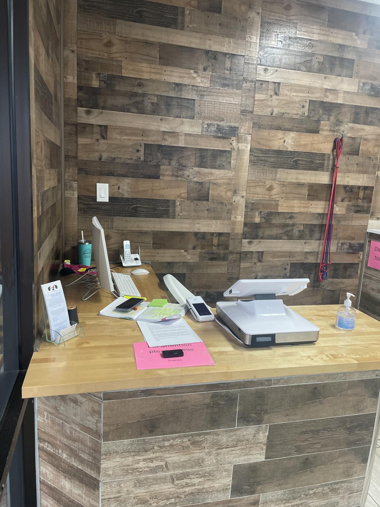 Tribesigns Reception Desk with LED Lights, 63 Inches Front Counter Desk for Checkout, Lobby, Salon, Retail, Modern Large Counter Table for Store Shop Clinic Office (Black&Brown) customer photo 2