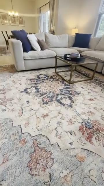 RELEANY Washable Area Rug, 5'x7', Brick/Brown/Green | Non-Slip, Water Repellent, Pet Friendly, Easy to Clean, Vintage Floral Boho Decor for Living Room Bedroom Dining Room Office customer photo 1
