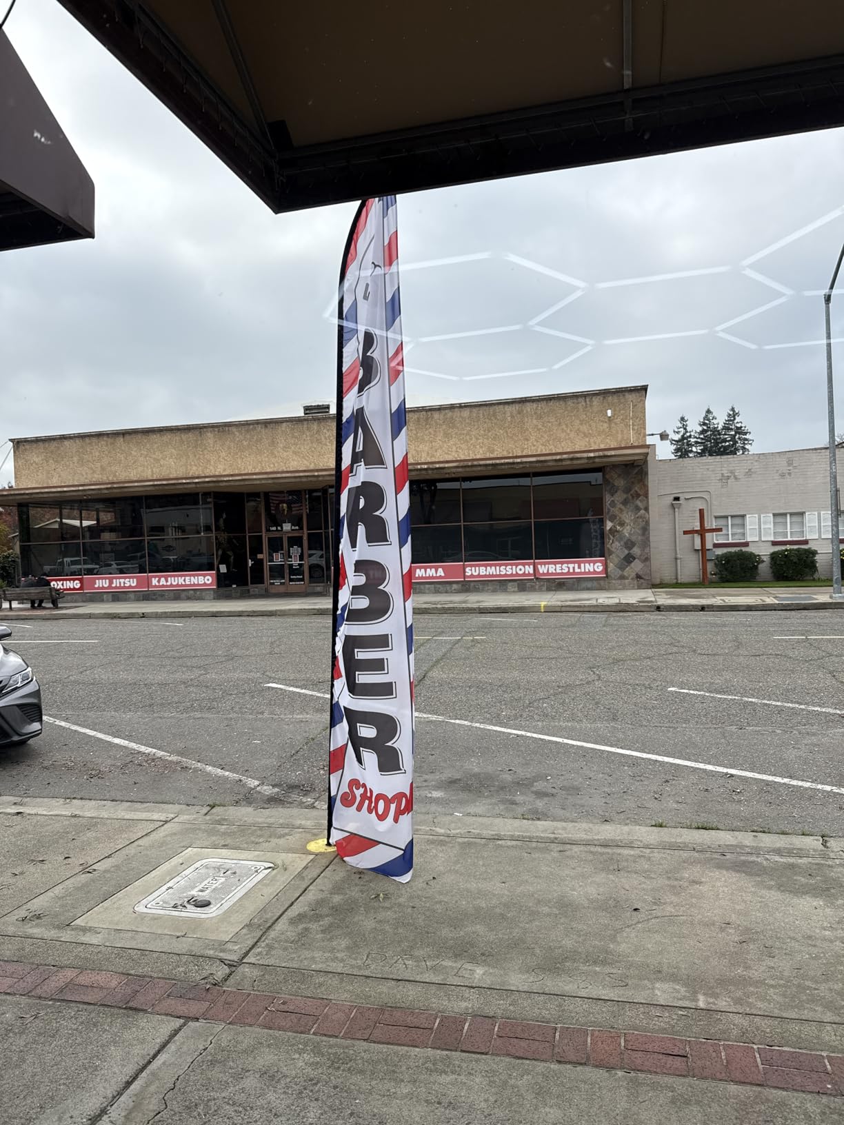 2 Pcs Barber Flag Barbershop Sign Banner for Salon Business Outside Barber Shop Sign Windless Banner Feather Swooper Flag for Shop Advertising Business Outdoor(12 ft) customer photo 1