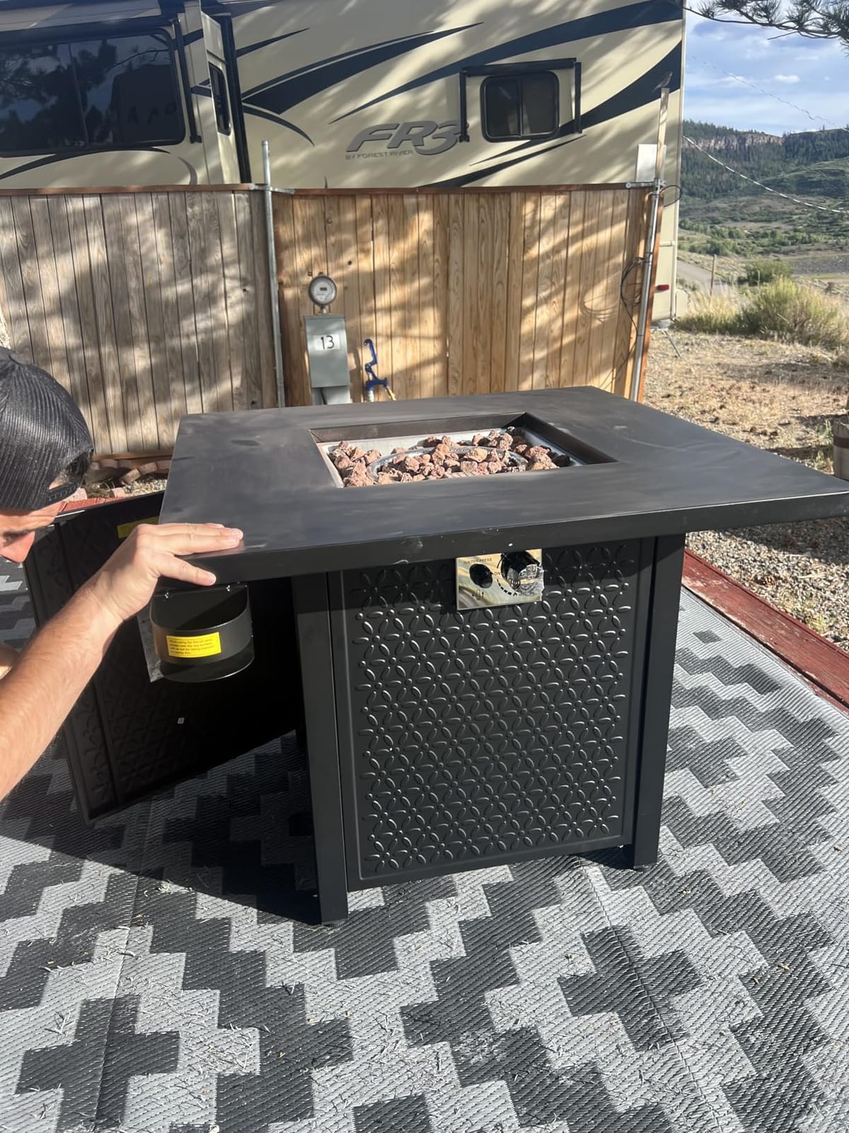 Ciays Propane Fire Pits 32 Inch Outdoor Gas Fire Pit, 50,000 BTU Steel Fire Table with Lid and Lava Rock, Add Warmth and Ambience to Gatherings and Parties On Patio Deck Garden Backyard, Black customer photo 1