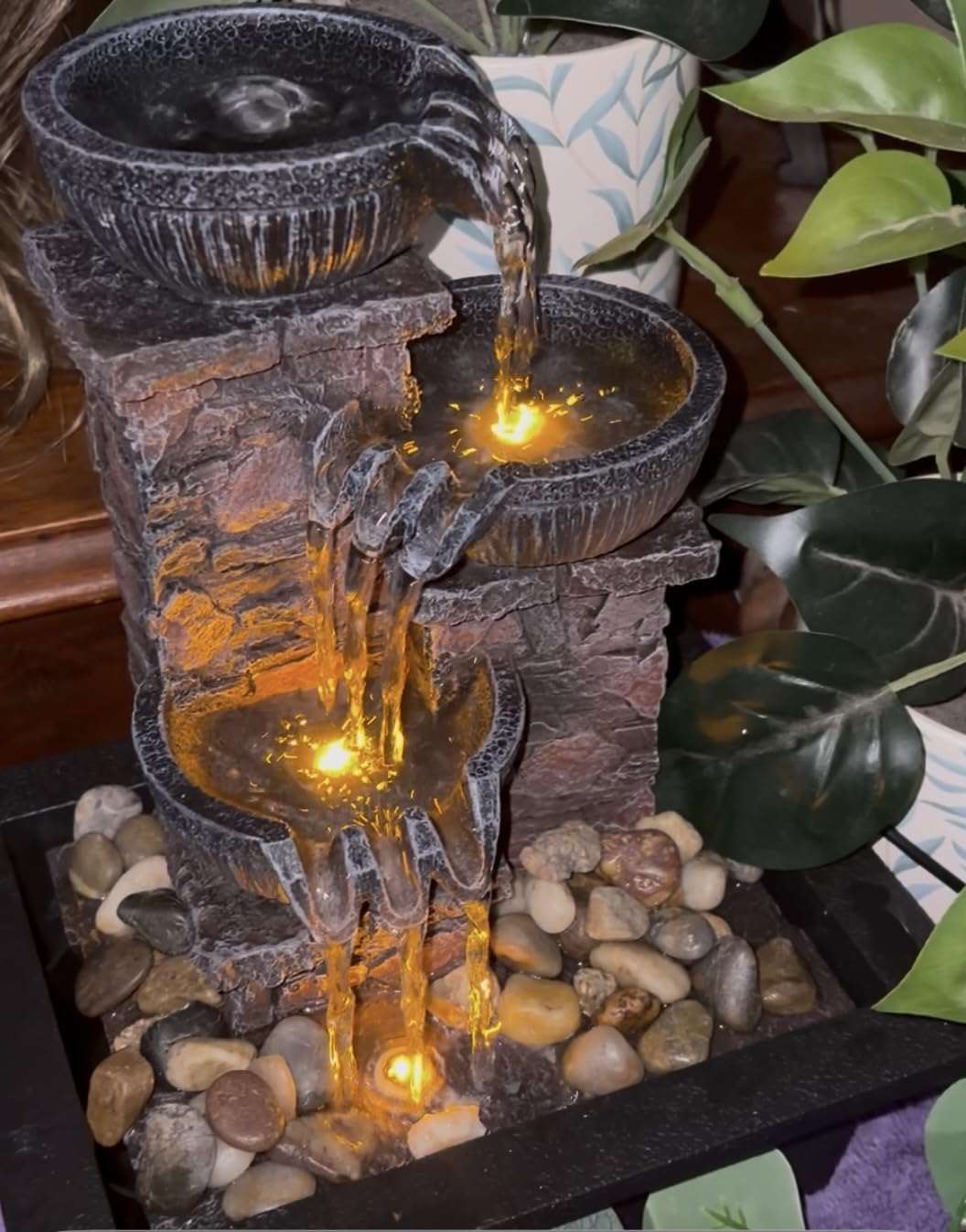 Kalona Tabletop Waterfall Fountain 3 Bowls with LED Light, Soothing Water Flow Sound, Zen Meditation Decor for Home and Office, Relaxation Water Fountains Indoor (23113) customer photo 1