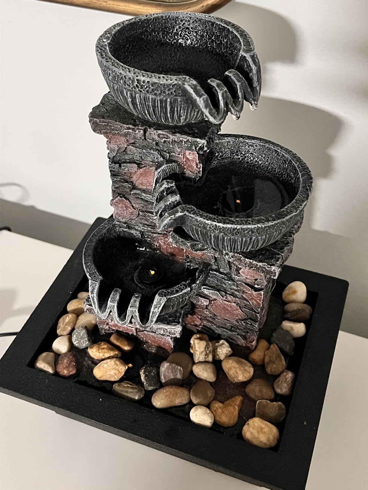 Kalona Tabletop Waterfall Fountain 3 Bowls with LED Light, Soothing Water Flow Sound, Zen Meditation Decor for Home and Office, Relaxation Water Fountains Indoor (23113) customer photo 2