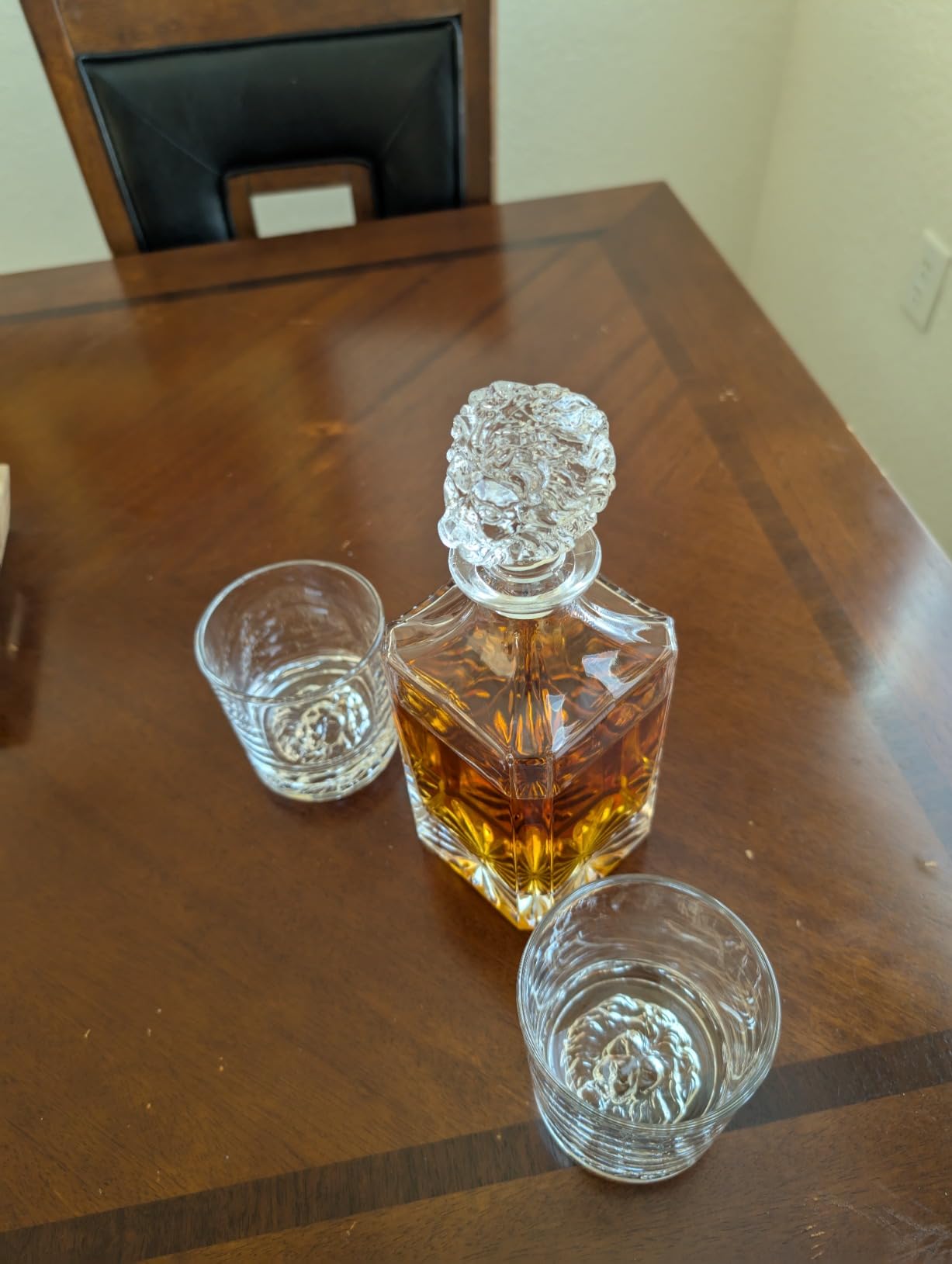 Lion Head Crystal Whiskey Decanter Set, 25.4 oz(750ml), with 2 Crystal Glasses, Stainless Steel Stones, Tongs, Coasters, Pine Gift Box - Unique Fathers Day Gift for Him customer photo 1