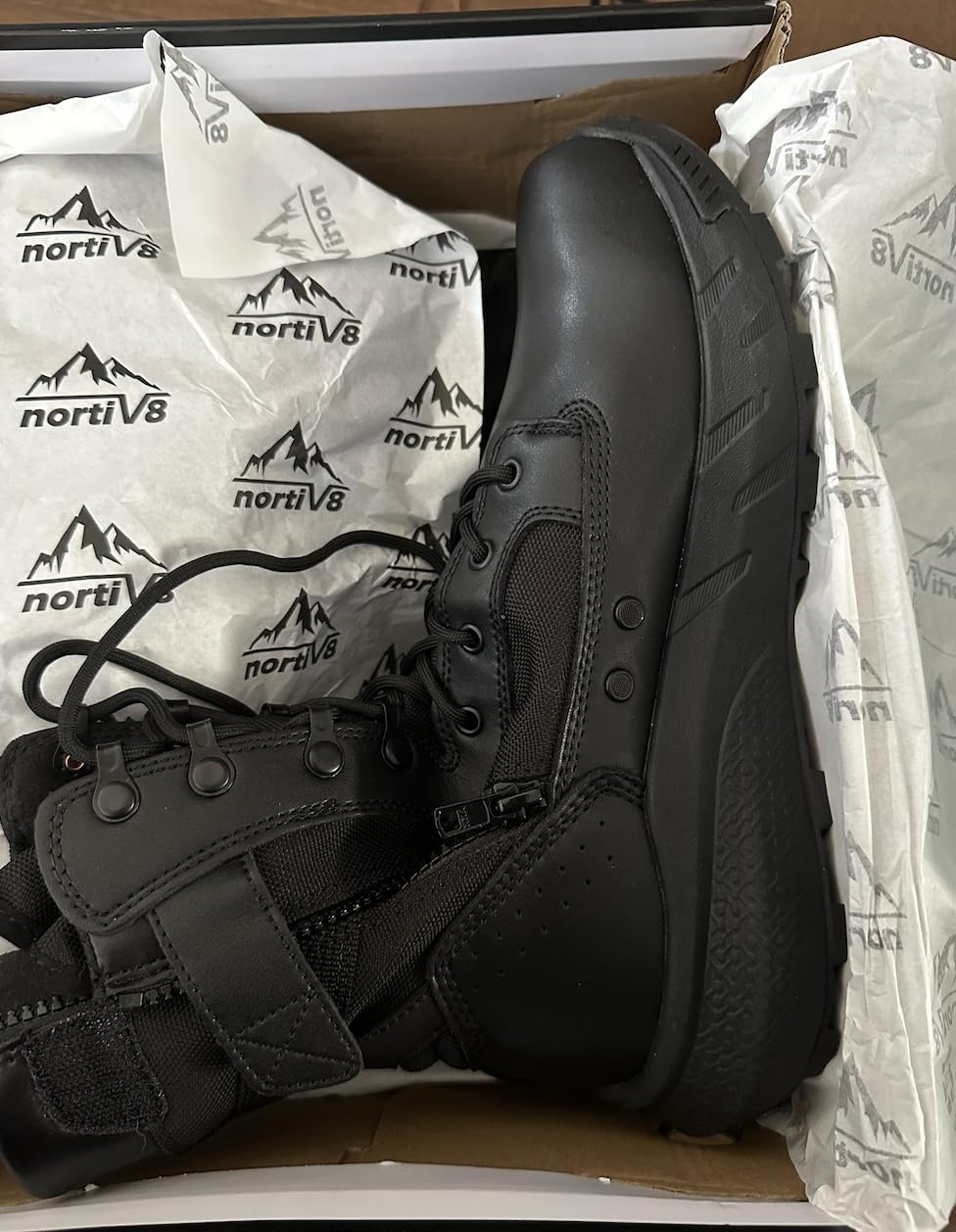 NORTIV 8 Men's Breathable Tactical Military Work Boots | Side Zipper Leather Lightweight Hiking Motorcycle Combat Boots 8 Inches Peakforce customer photo 1