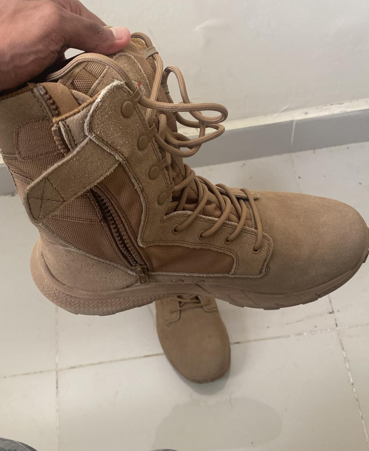 NORTIV 8 Men's Breathable Tactical Military Work Boots | Side Zipper Leather Lightweight Hiking Motorcycle Combat Boots 8 Inches Peakforce customer photo 2
