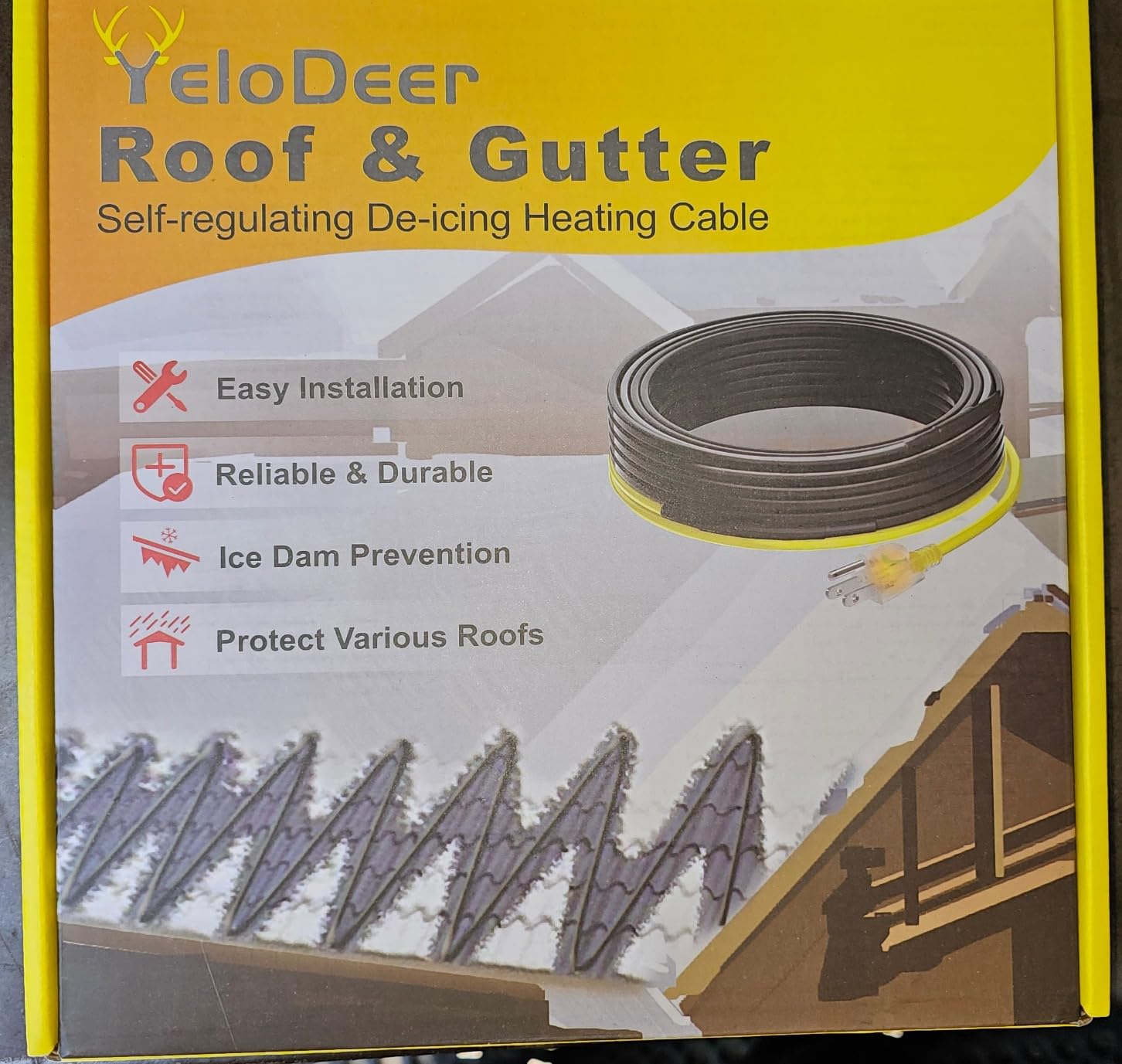 18 FT Industrial Grade Self Regulating Roof Gutter Heater Cable | 8W/FT 120V, Deicing Ice Dam Melt, Pipe Heat Tape Freeze Protection customer photo 1