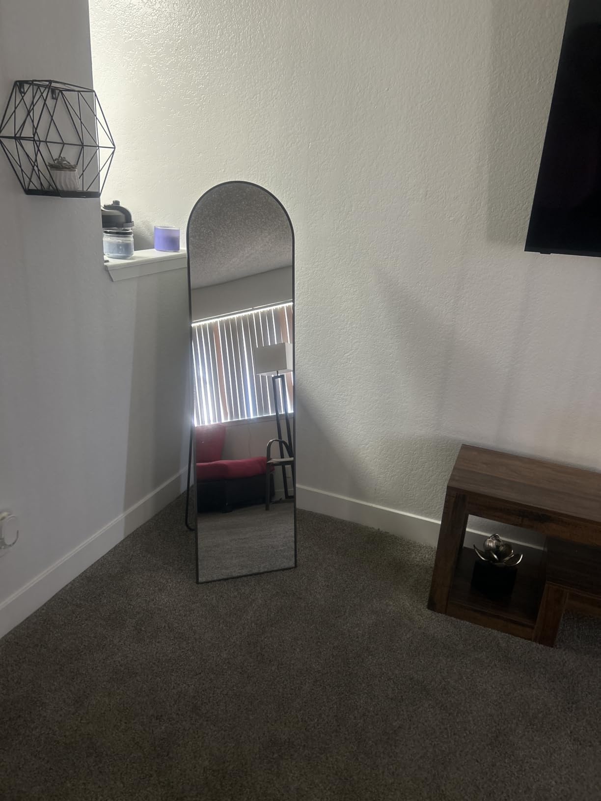 Delma Arched Full Length Mirror with Stand, Black Floor Mirror customer photo 1