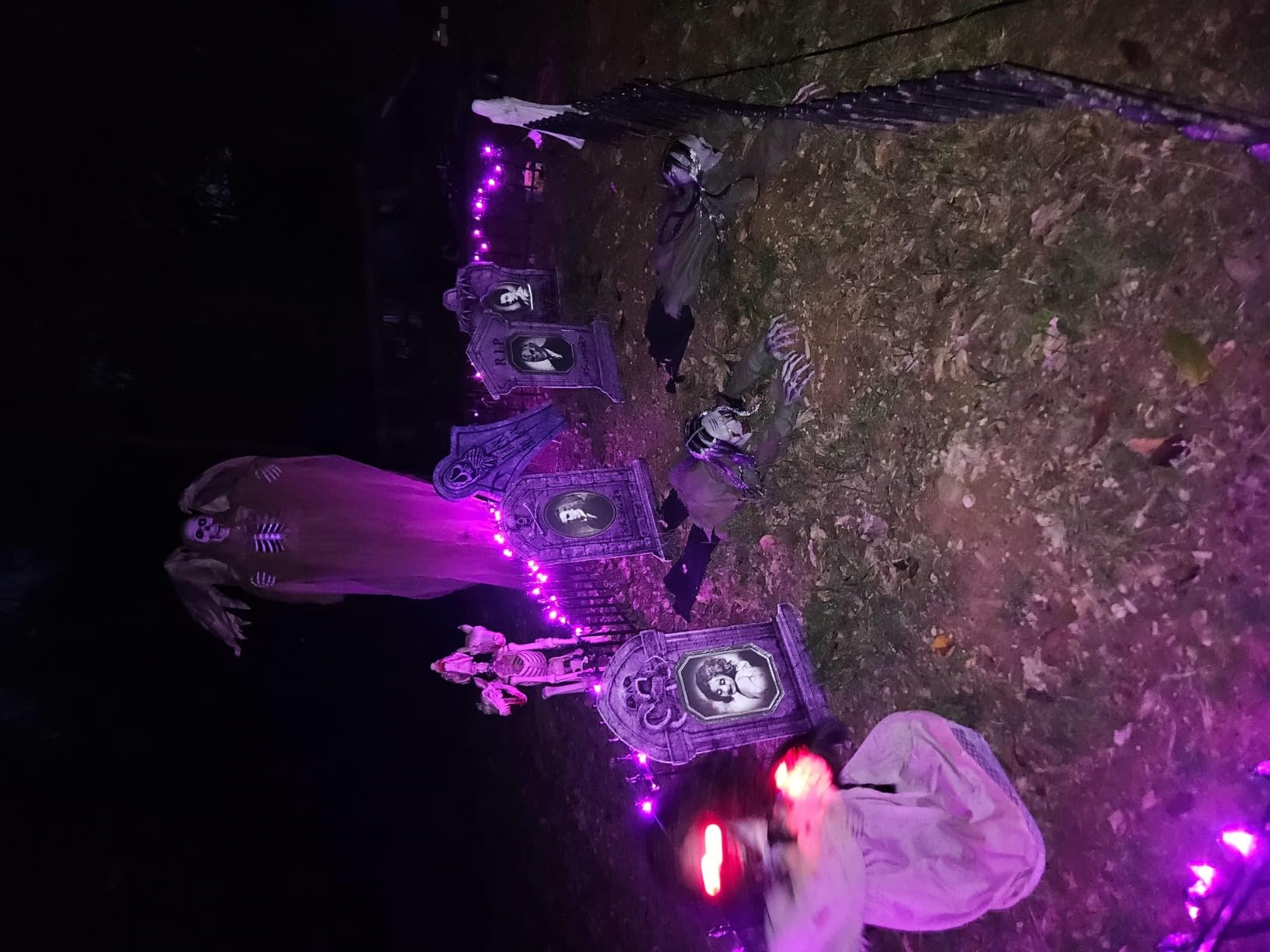 Halloween Animatronics Creepy Sitting Skeleton & Doll Animated Decorations with Sound & Sensor Activated, Light Up Eyes customer photo 1