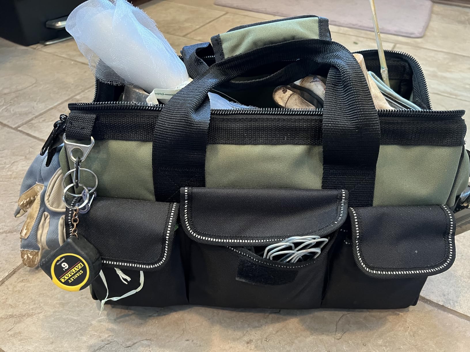 UUP Heavy Duty Tool Bag 15-Inch, 16-Pocket Portable Empty Tool Box Organizer, Big Storage Toolbox Organization, Soft Handle Large Zipper Carrying Toolbag, Father Day Gifts for Him Dad Men, Green customer photo 2
