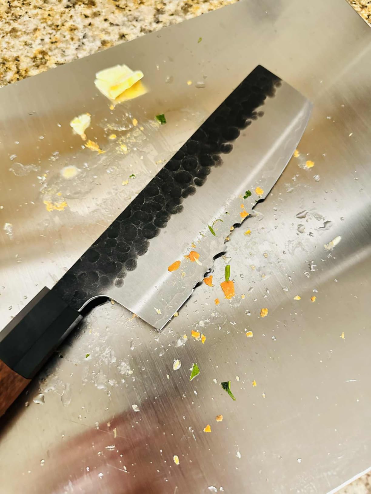 MITSUMOTO SAKARI 4-Piece Japanese Chef Knife Set, San-Mai 9Cr18MoV | Gyuto Santoku Nakiri Paring, Deep-Cryo Heat Treatment, Tsuchime Food Release, Rosewood Handles, Sandalwood Box customer photo 2