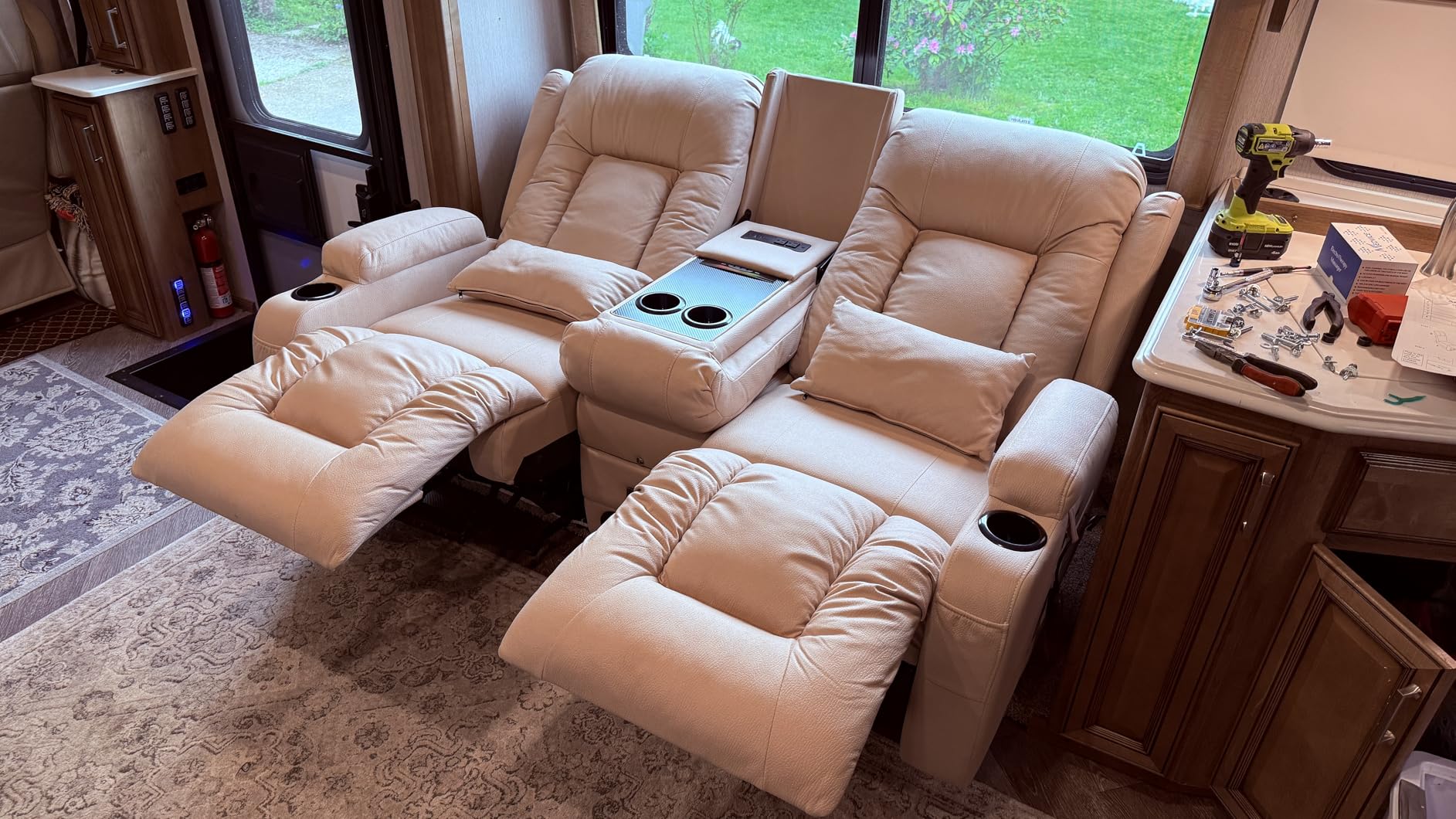 URRED Power Loveseat Recliner Sofa with Massage and Heat, Black | Wall Hugger Reclining Loveseat with Console, RV Couch Home Theater Seating with LED Lights for Living Room, Faux Leather customer photo 2