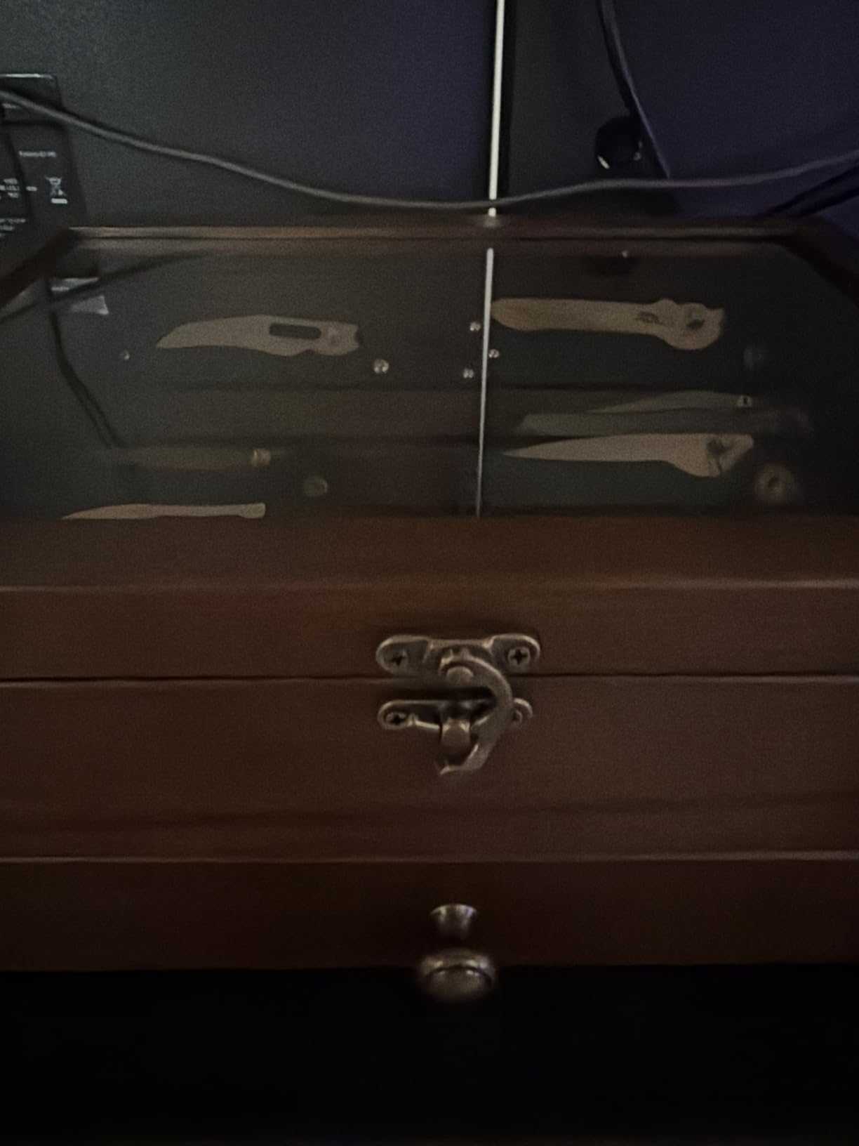 Knife Display Case Knife Collection Display Holder with Glass Lid, 2-Layer Wooden Pocket Knife Case with Drawers (Walnut) customer photo 1