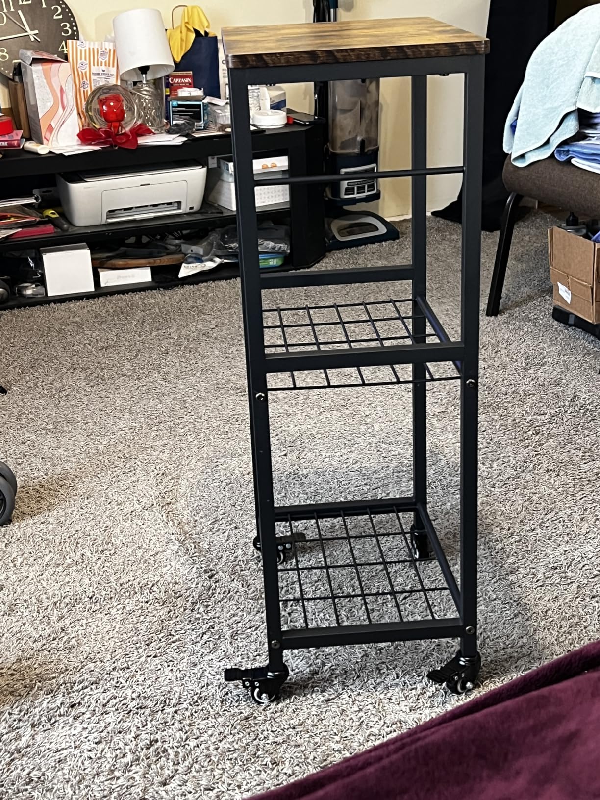 Kitchen Microwave Stand Cart with Storage Rack, Black | 3-Tier Rolling Side Table with 8 Hooks, Utility Small Coffee Shelf Organizer for Living Room, Bedroom, Bathroom, Office customer photo 2