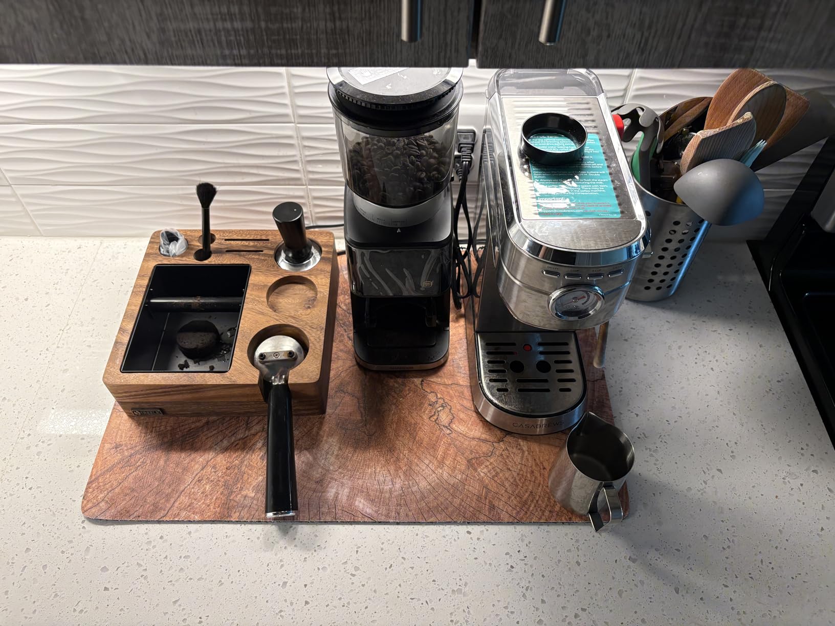 Espresso Knock Box, Tamping Station 54mm for Breville Machines | Barista Workstation with Tamper, Distributor, Normcore Counter Organizer, Portafilter Holder & Multi-Accessory Storage customer photo 1