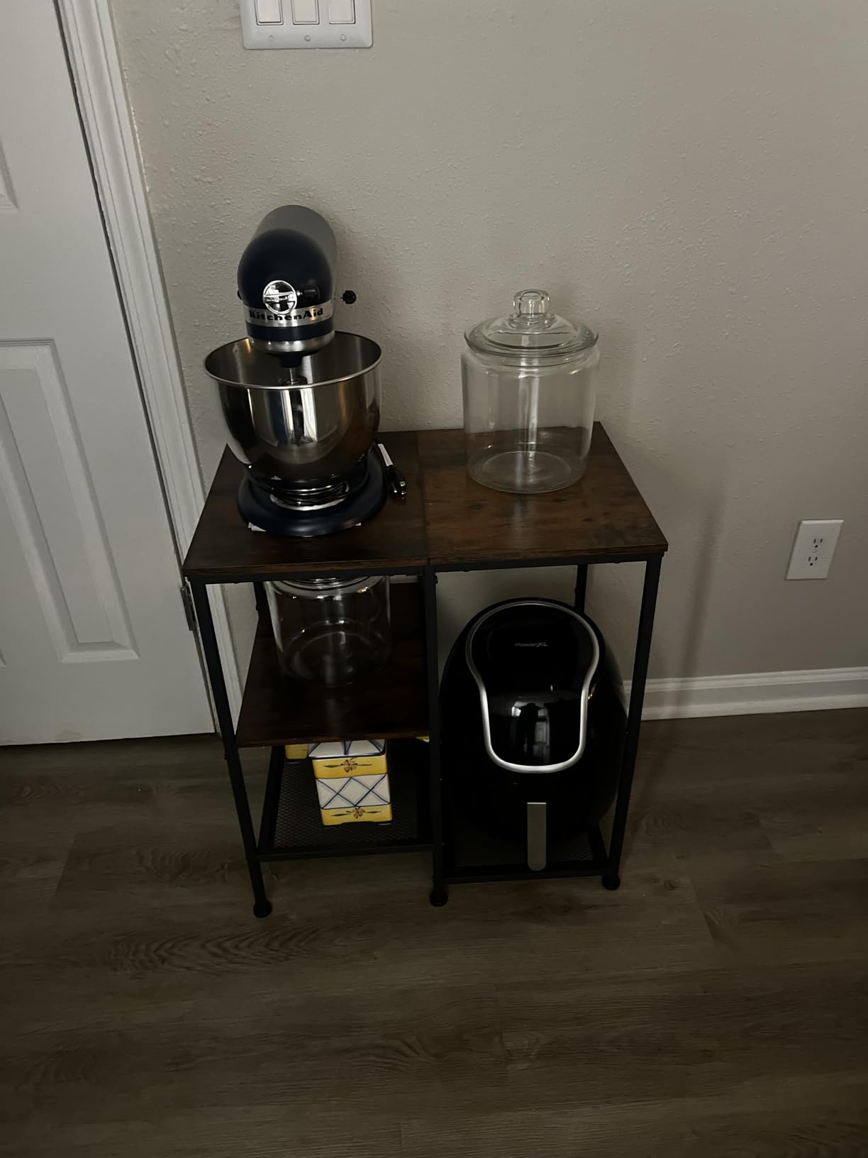 OGEMXU Rolling Kitchen Microwave Cart, 4 Tier Microwave Stand, Brown | Utility Cart on Lockable Wheels, Open Storage for Spices, Pots, Small Side Table, Coffee Cart for Living Room Office, Balcony customer photo 1