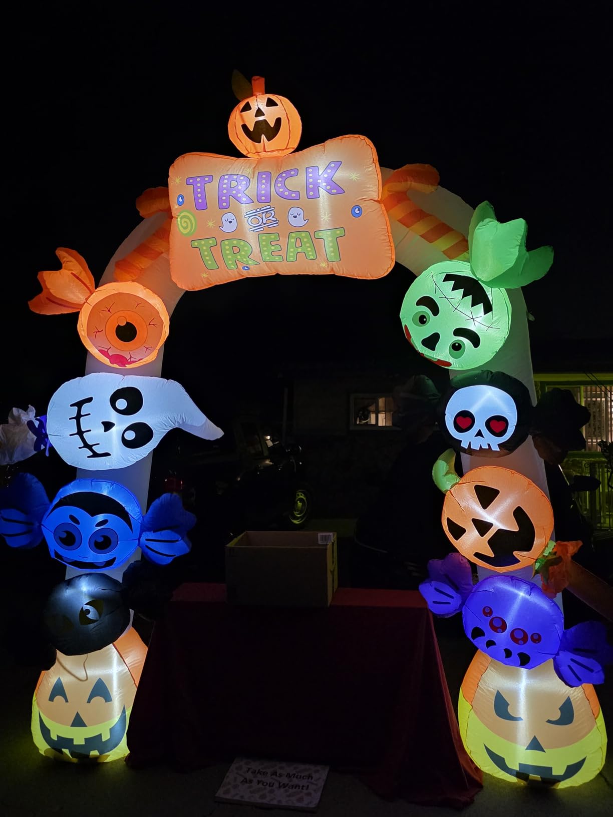Kalolary 10FT Tall Halloween Inflatables Archway Candy Ghost | Giant Halloween Outdoors Decoration Pumpkin Arch Blow Up Yard Decorations with LED Lights for Yard Garden Lawn Outdoor Decor customer photo 2