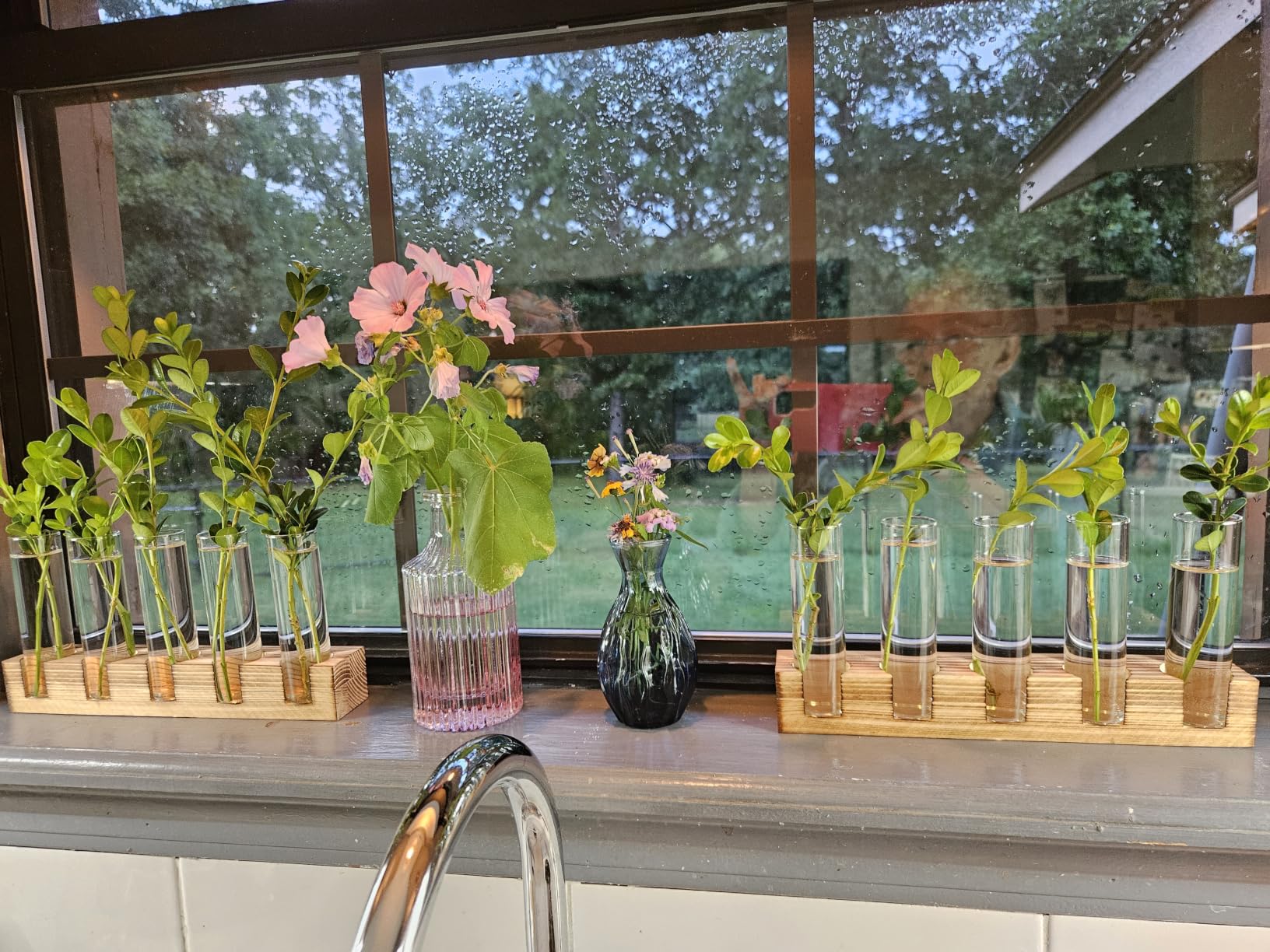Plant Propagation Station, 10 Glass Test Tube with Wooden Stand, Plant Terrarium for Hydroponics Plants Office Decor customer photo 2