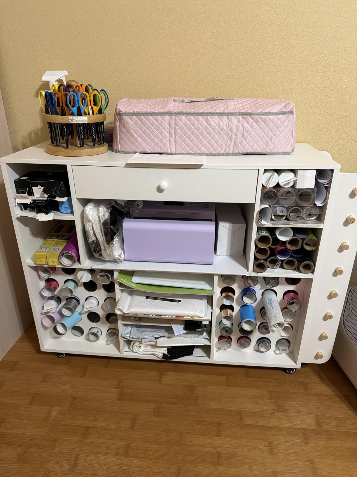 Craft organization and storage Cart Compatible with Cricut Machine, Rolling Craft Organizer With large drawer & 48 Vinyl Roll Holder, Crafting Cabinet Table Workstation for Craft Room Home customer photo 1