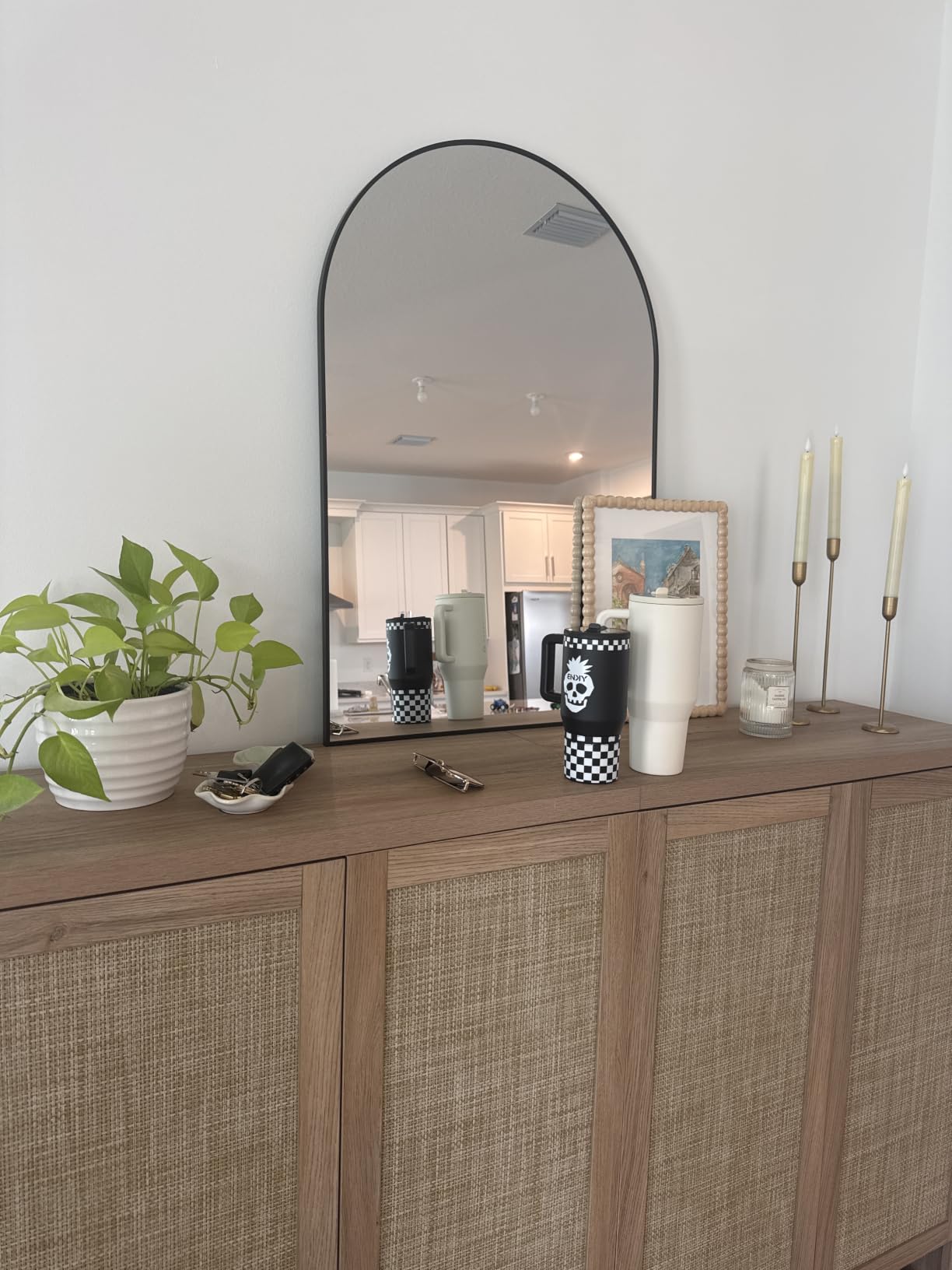 VooBang Wide Arched Wall Mirror, 31 x 32 inch Arch Bathroom Mirror Black | Wall Mounted Bathroom Vanity Mirror with Arch Metal Frame, Modern Room Decor for Bedroom, Entryway, Hanging or Leaning customer photo 2