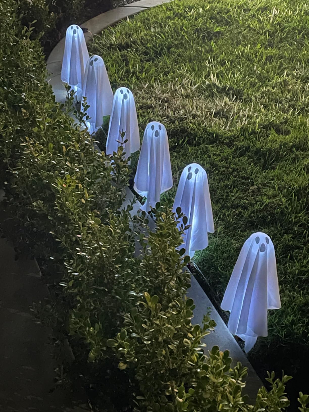 Halloween Decorations, 6 Pack Solar Ghost String Stake Lights 12.8 FT, White Small Cloth Ghost Stakes with 8 Lighting Modes and Waterproof Outdoor Garden/Yard Path Lights, Clod Light customer photo 1