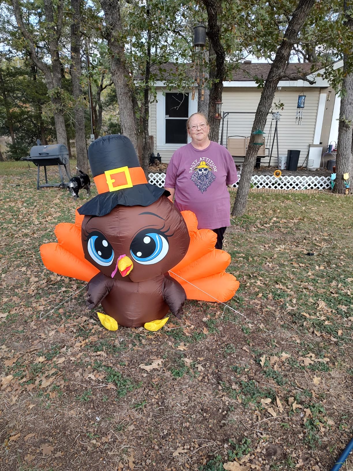 5.4 FT Thanksgiving Decorations Inflatables Outdoor Big Eye Turkey Blow Up Inflatable with Built-in LEDs for Holiday Yard Lawn Garden Decor customer photo 1