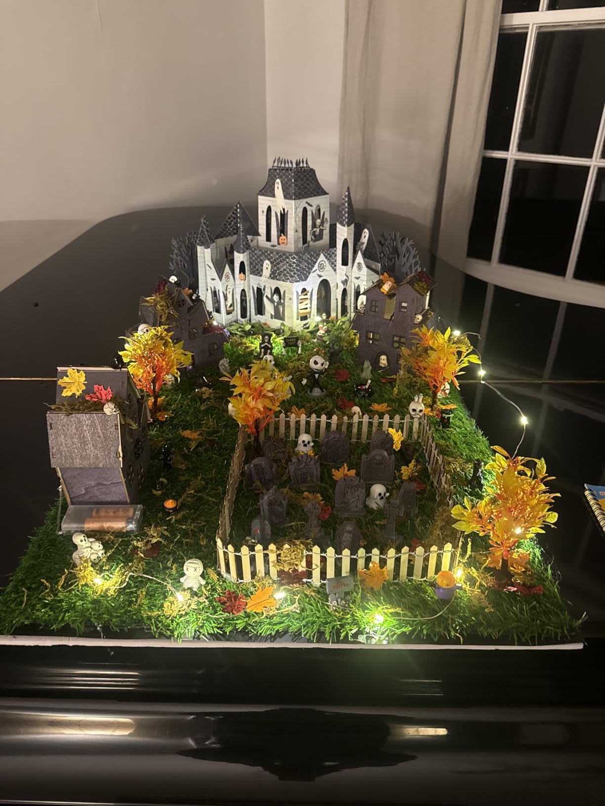 13 Pcs 3D Ghost Halloween Village Haunted House DIY Kit 3 Large Wooden Castle House 10 Ghost Figurines Crafts Kit for Indoor Outdoor Halloween Party Decor Supplies customer photo 1