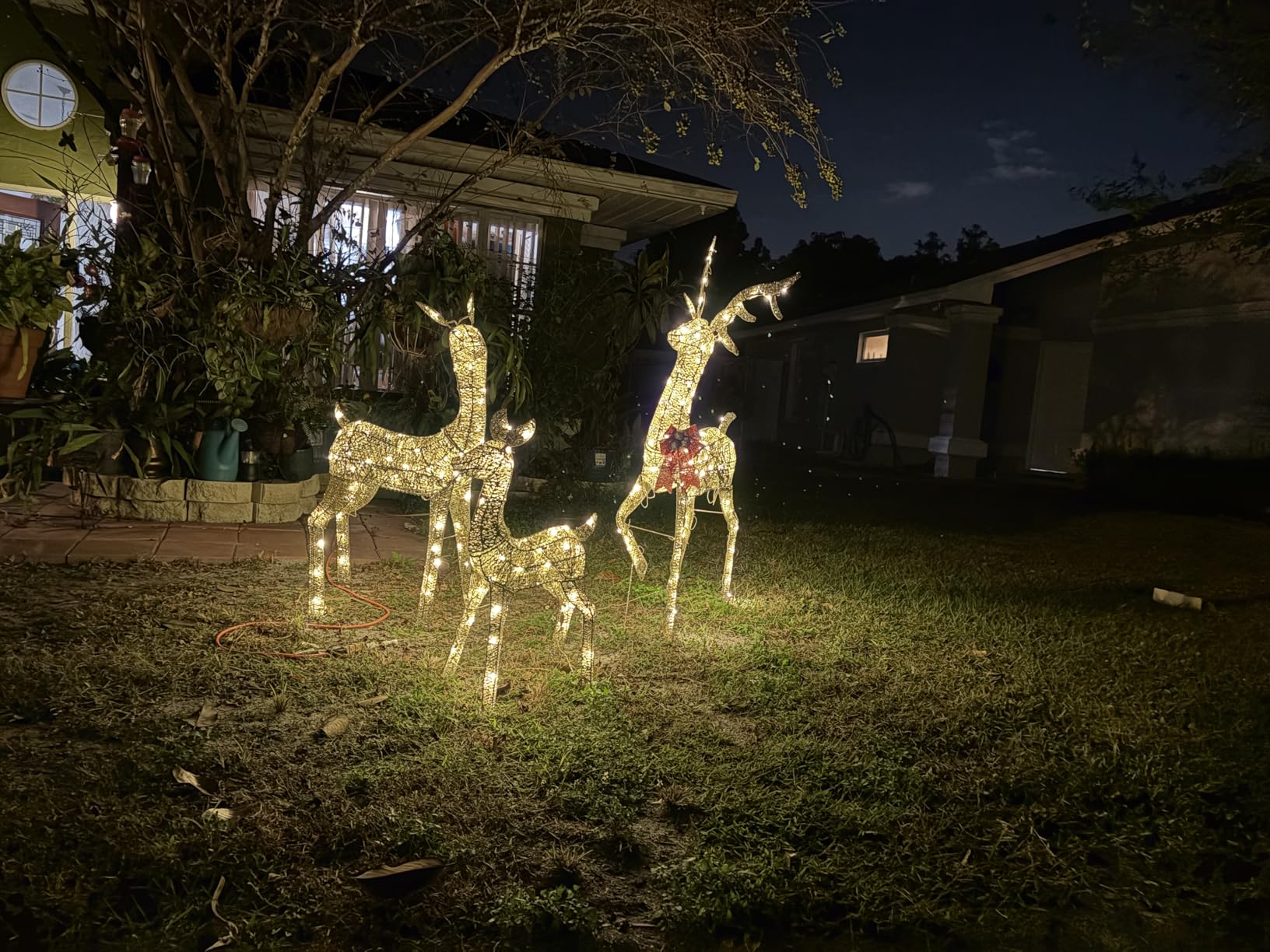 winemana 5ft Reindeer Christmas Outdoor Decorations, Set of 3 Extra Large Deer Yard Decor- Lighted 3D Reindeer Family Set for Outside Lawn Garden Xmas Holiday Party Decor (Gold) customer photo 1