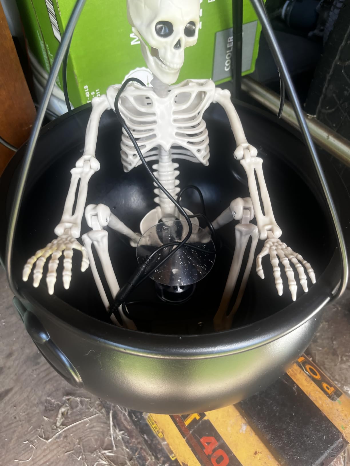 Halloween Decorations Outdoor Witch Cauldron Tripod with Fog Maker & Skull | 52-inch tall display, green light mist effect, large cauldron & skeleton, stable setup for porch yard lawn Halloween scenes customer photo 1