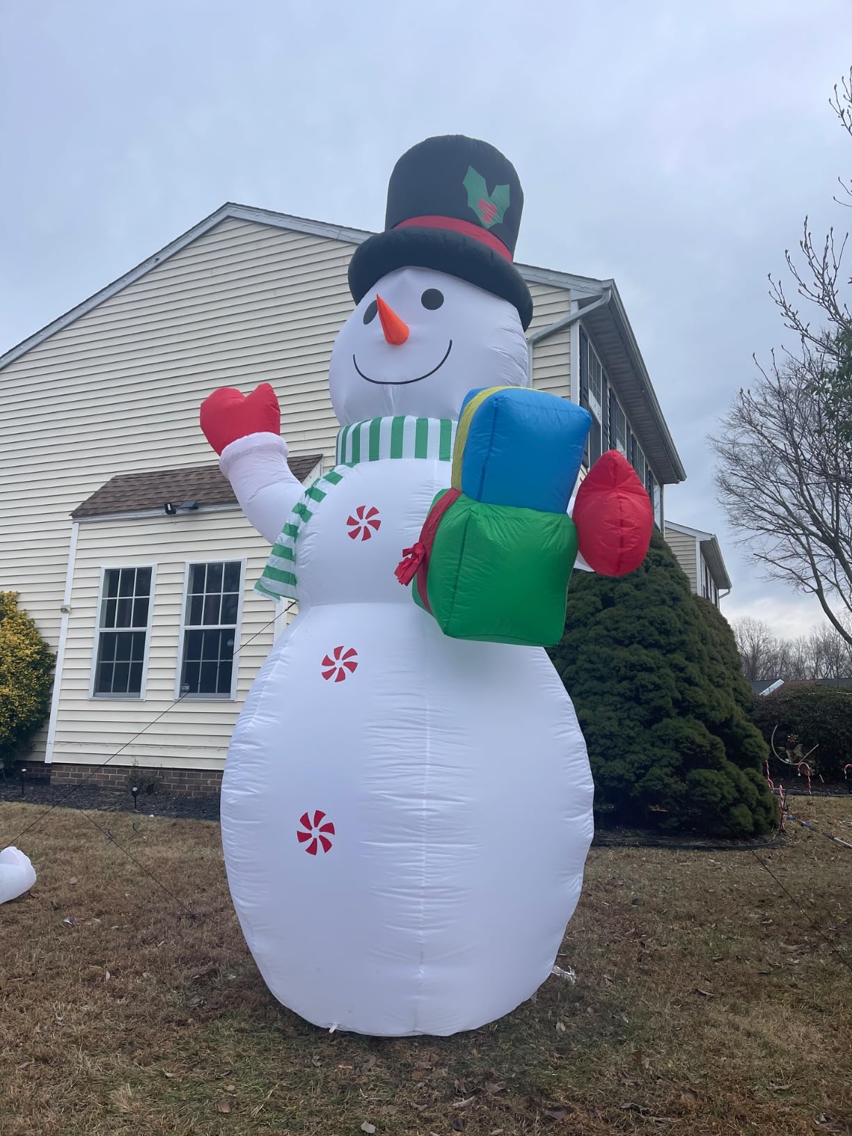 12FT Christmas Inflatables Snowman Outdoor Decorations, Giant Christmas Blow Up Snowman Inflatable Christmas Decorations with Rotating Colorful LED Light for Holiday Party Garden Yard Decor customer photo 1