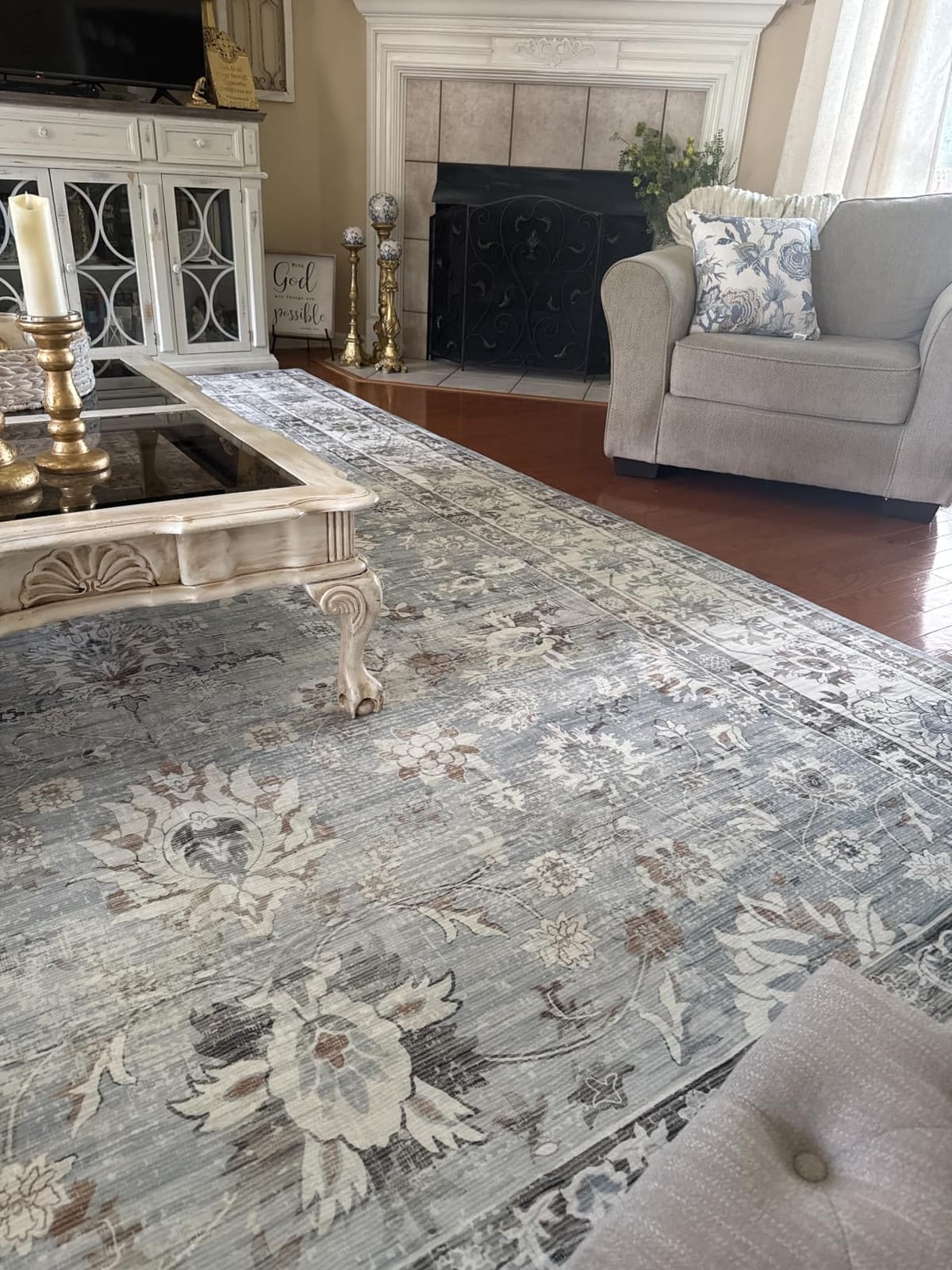 XLUEZ Area Rug 8x10 Living Room Rug, Machine Washable Vintage Distressed Medallion Rug Non-Slip Soft Low Pile Large Indoor Rugs for Bedroom Dining Room Office Children's Room (Beige,8'x10') customer photo 1