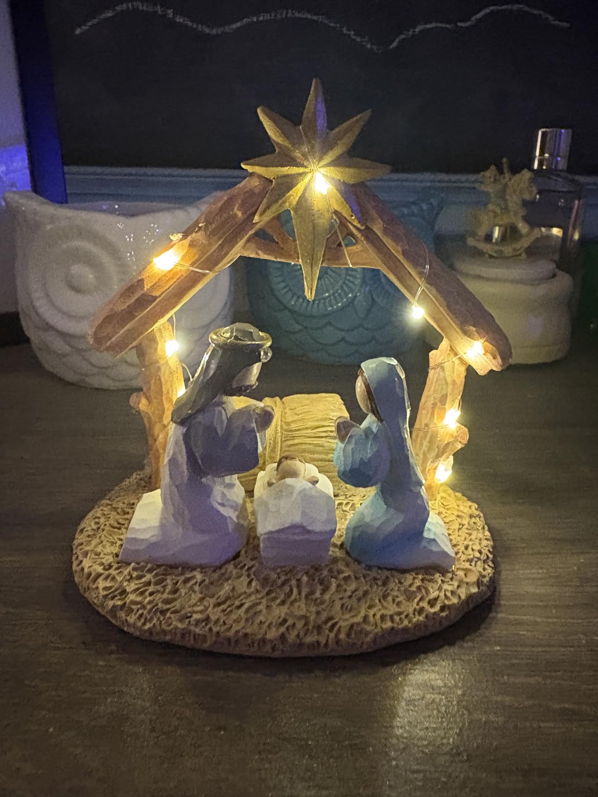 Nativity Scene with Lights, Sculpted Hand Painted Nativity Figure | First Christmas Story Decoration, Holiday Manger Little People Set, Indoor Home Display, Tabletop customer photo 1