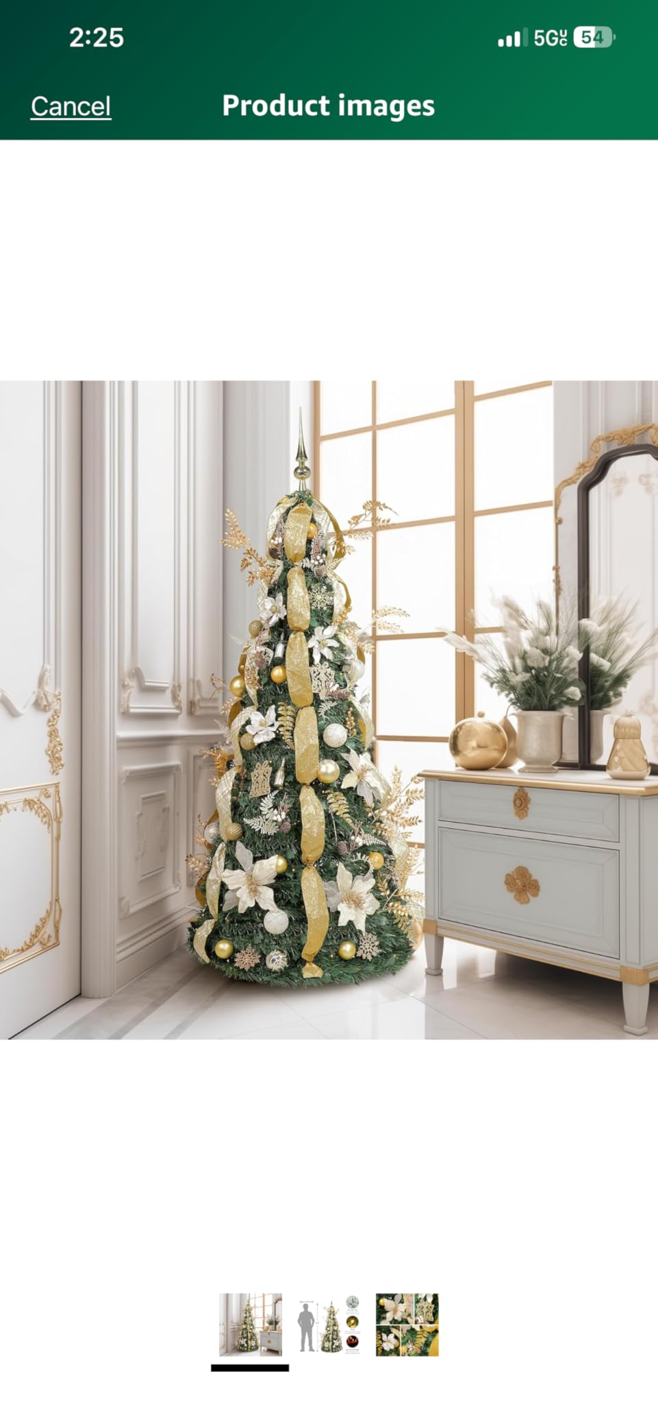WBHome 6.5 FT Gold & White Pop-Up Christmas Tree, Pre-Lit and Fully Decorated, Fire-Resistant Collapsible Outdoor Indoor Holiday Party Decor customer photo 2