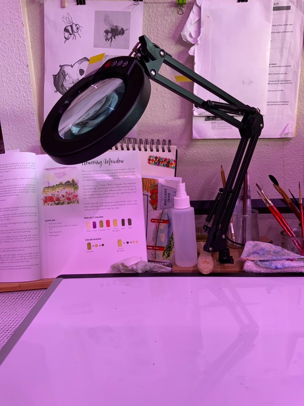 12X Magnifying Glass with Light and Stand, 2-in-1 Desk Lamp & Clamp Light, 5 Color Modes, Brightness Stepless Dimmable LED Lighted Magnifier Hands Free, Magnifier Lamp for Close Work, Reading customer photo 2