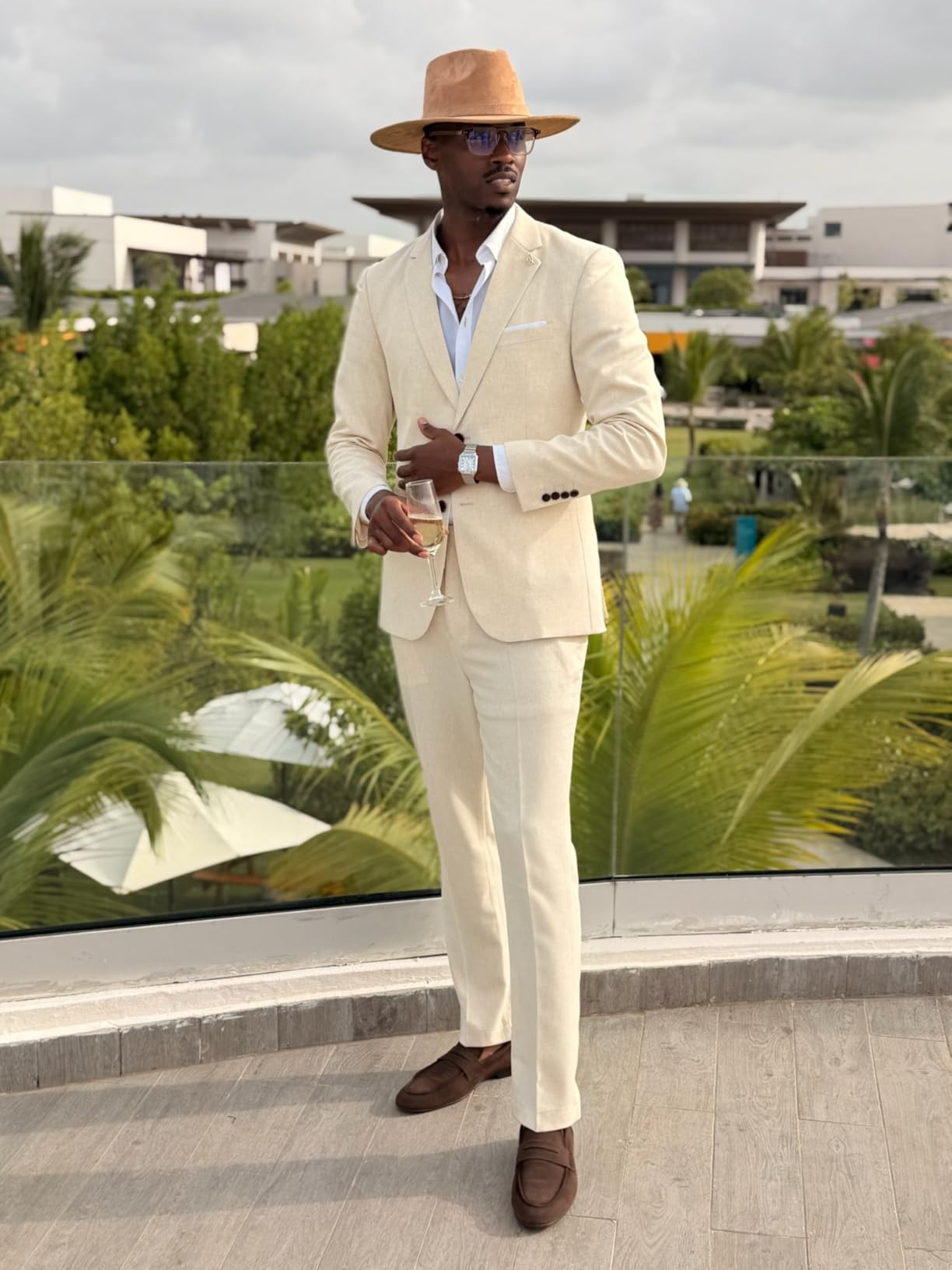 Men's Linen Suit 2 Piece Slim Fit Summer Beach Wedding Prom Party customer photo 1
