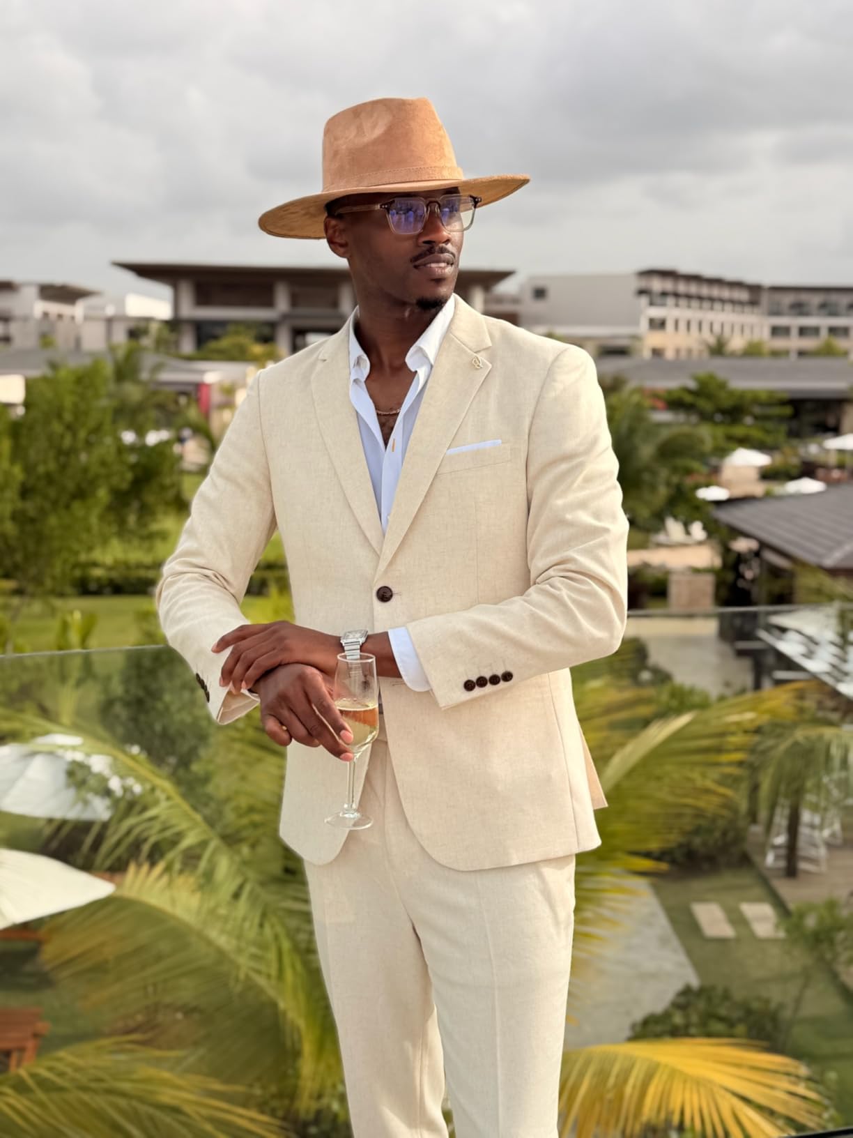 Men's Linen Suit 2 Piece Slim Fit Summer Beach Wedding Prom Party customer photo 2