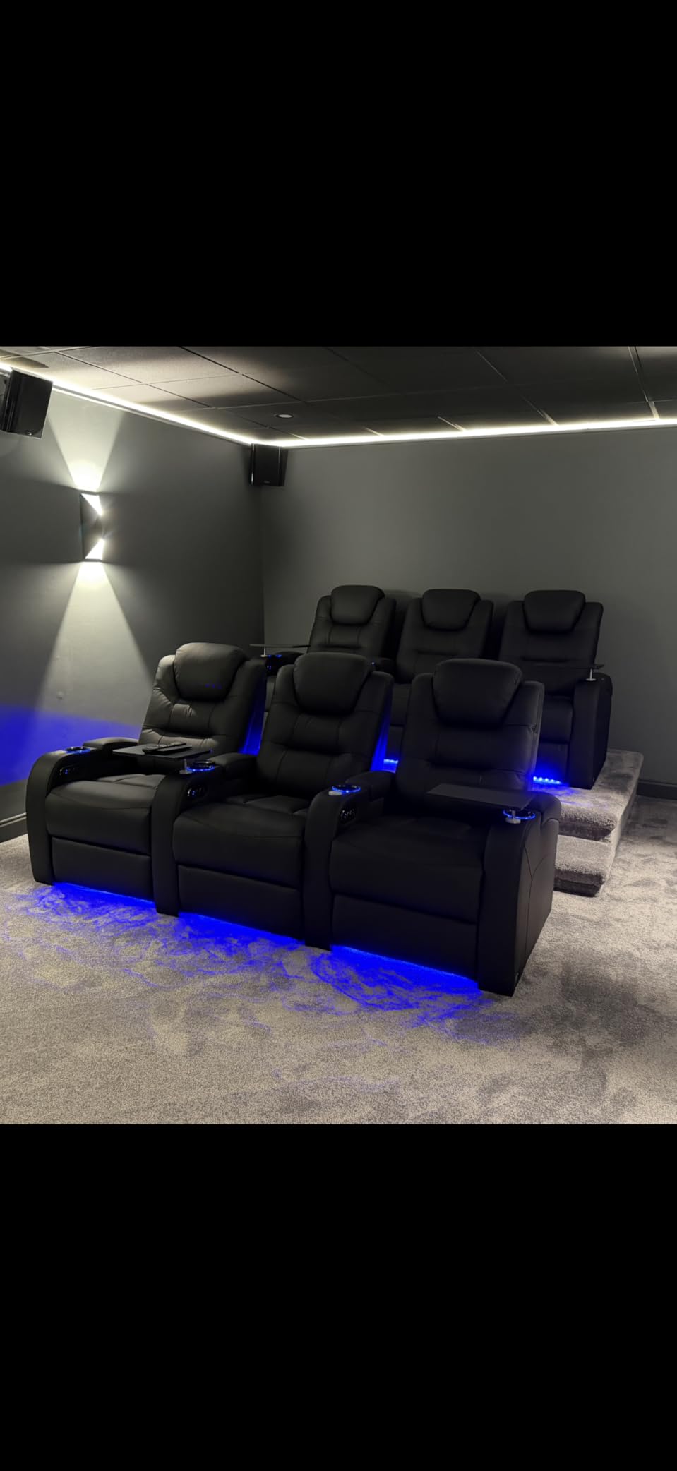 comfiroom Top Grain Leather Home Theater Seating Seats, Simple Style Dual Power Gaming Sofa Top Grain Leather Movie Theater Chairs Recliner Sofa with Type-C USB Charger (Black, Row of 2) customer photo 2