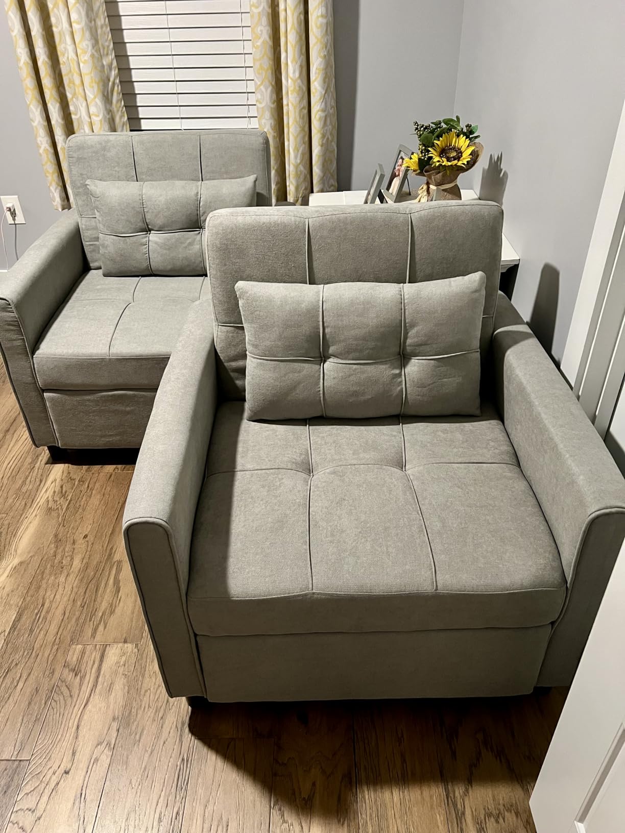 Gizoon 3-in-1 Convertible Sofa Bed Chair, Pullout Sleeper, Adjustable Back - 4-Level Adjustable Backrest, Sturdy Steel Frame, Breathable Linen, Side Pocket, Fits Living Room, Apartment, Space-Saving customer photo 2