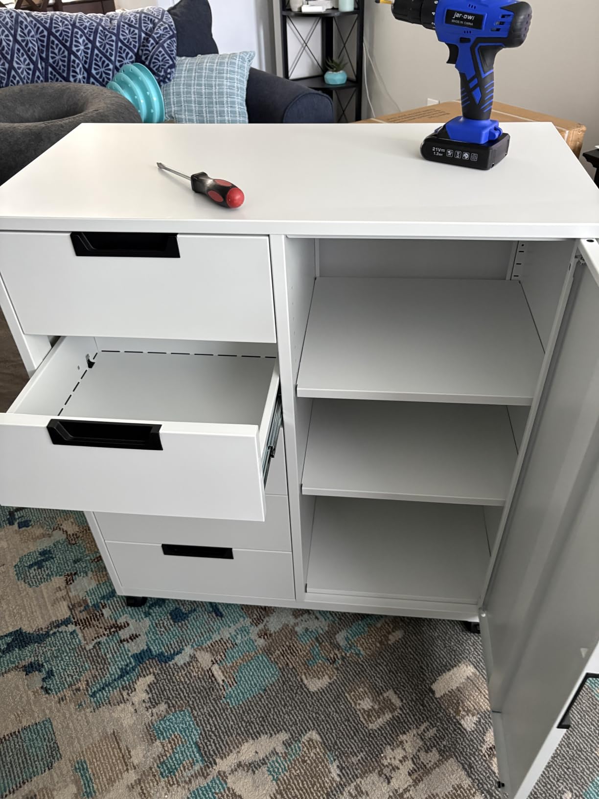5-Drawer Metal Storage Cabinet with Adjustable Shelves and Wheels, Printer Stand with Storage, Craft Organizers and Storage Drawers, Rolling File Cabinets for Home Office(White) customer photo 2