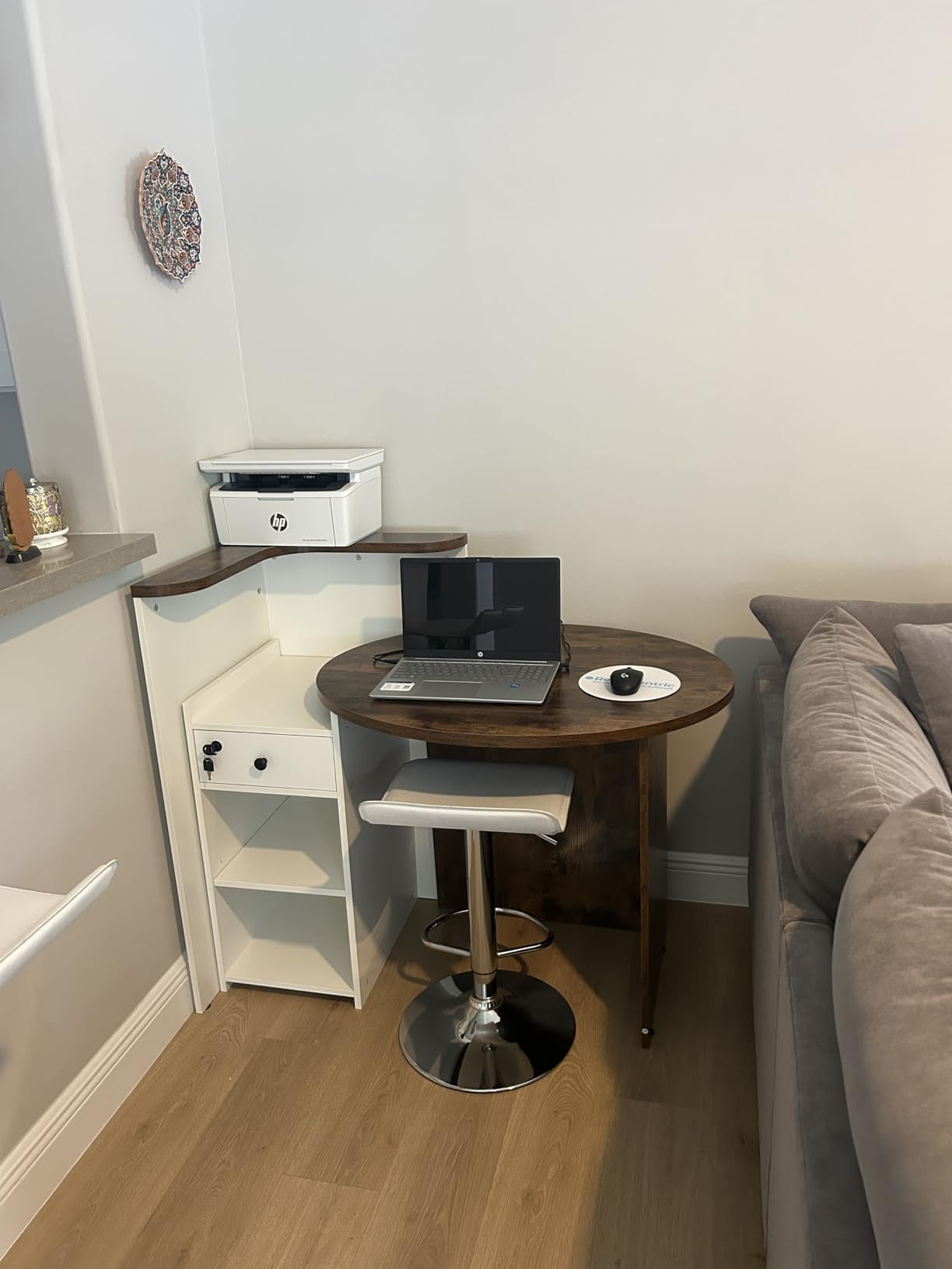 Tangkula Reception Desk, Front Counter Desk with Lockable Drawer & Adjustable Shelf, Oval Desktop, Retail Counter for Checkout, Computer Workstation for Salon Lobby Home Office customer photo 1