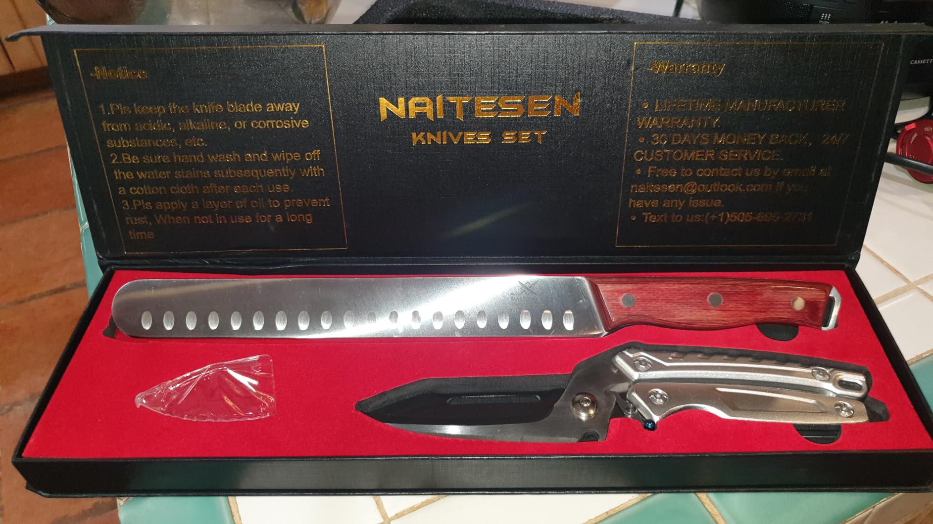 Naitesen 3PCS Professional Brisket Carving Knife Set, Butcher Knives | Gift Box, Very Sharp Full Tang Rosewood Handle High Carbon Steel Meat Knives for BBQ Slicing Cutting customer photo 2