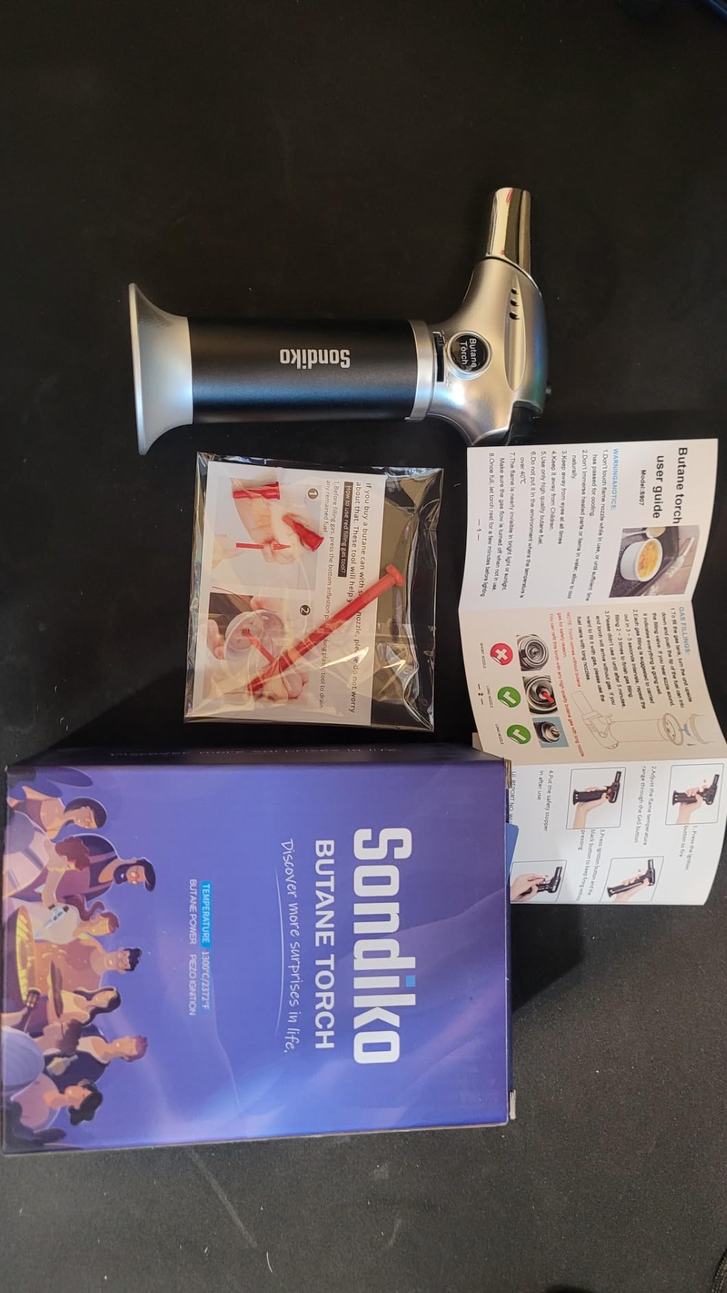 Sondiko Creme Brulee Torch, Butane Torch Lighter, Refillable Blow Torch with Adjustable Flame, Safety Lock for Soldering, Kitchen, Welding, Butane Gas Not Included customer photo 1