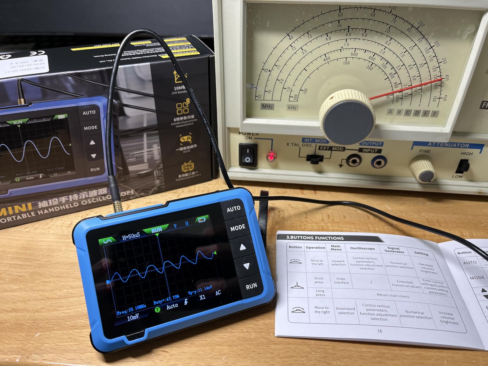 FNRSI Upgraded 2in1 DSO-510 Oscilloscope with 10X Probe - Digital Portable Oscilloscope/DDS Signal Generator Automotive 2.8 inch TFT, 10MHz Bandwidth, 48MS/s Sampling Rate, Auto Trigger Function customer photo 1