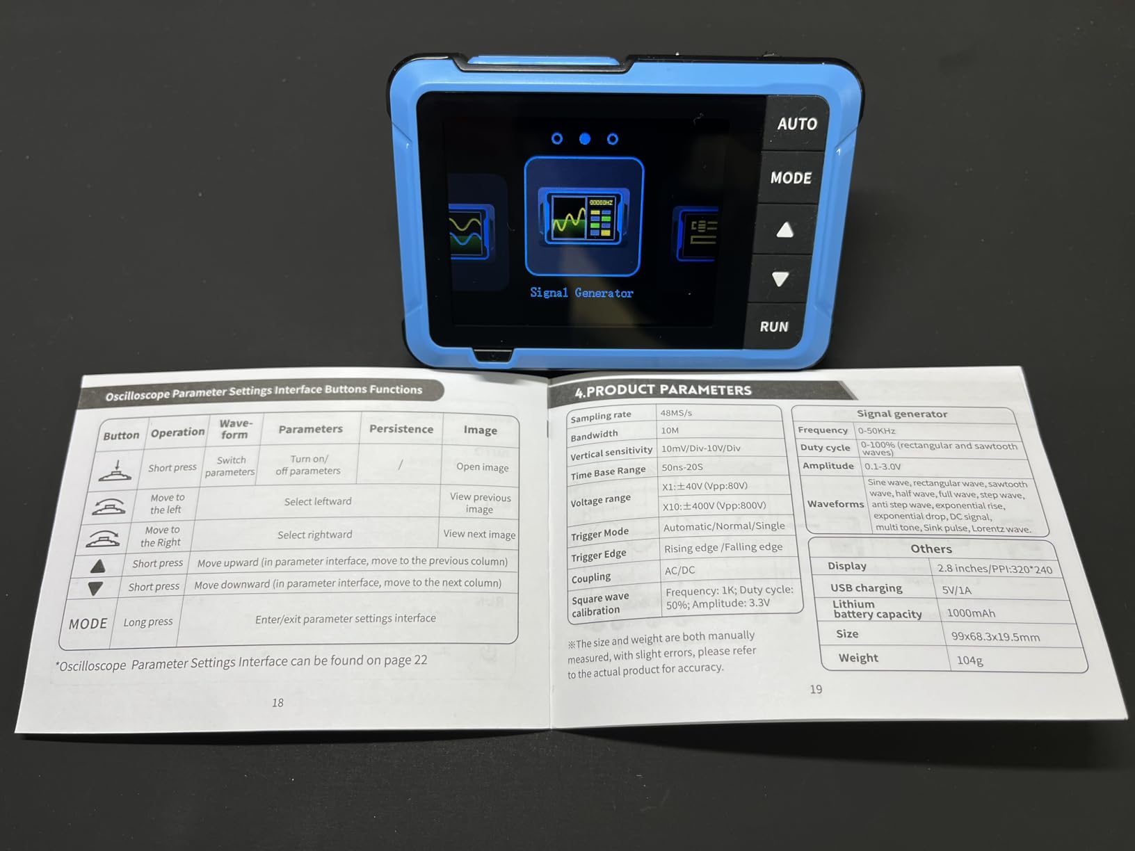 FNRSI Upgraded 2in1 DSO-510 Oscilloscope with 10X Probe - Digital Portable Oscilloscope/DDS Signal Generator Automotive 2.8 inch TFT, 10MHz Bandwidth, 48MS/s Sampling Rate, Auto Trigger Function customer photo 2