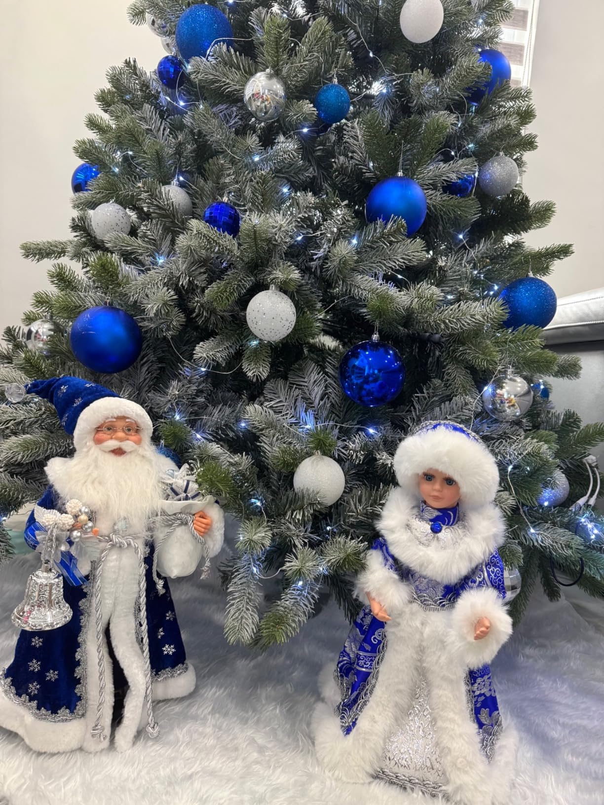 Snegurochka Animated Musical Christmas Figurine 16.5 in (42 cm), Snow Maiden Singing and Dancing Doll, Indoor Christmas Decoration Figurine, Christmas Decor, Holiday Decor (Dark Blue & White) customer photo 2