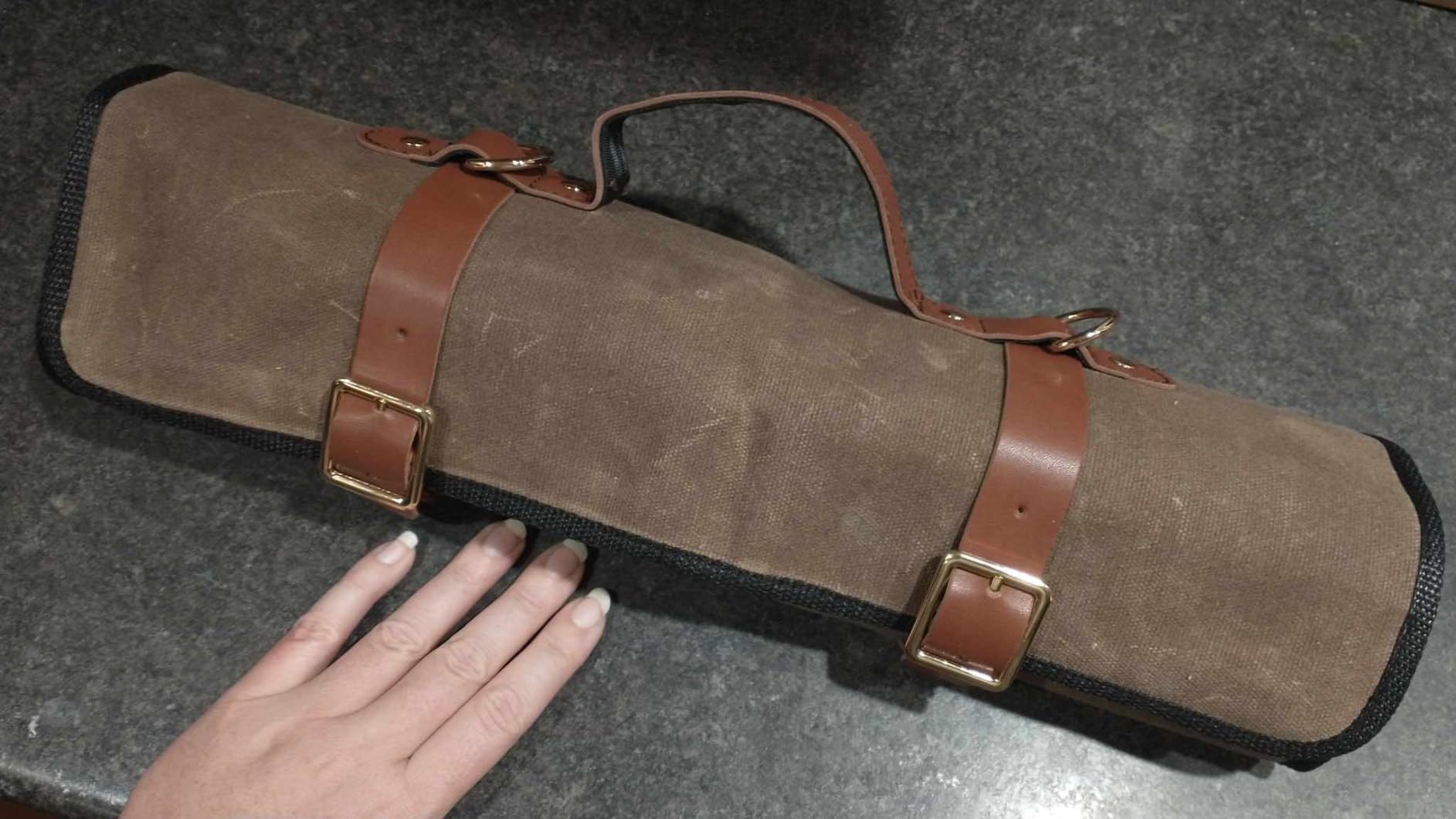 Knife Roll with Leather Straps and Metal Buckles, Double Layer Waxed Canvas Knife Bag, Large Chef Knife Bag with Handle and Shoulder Strap customer photo 1