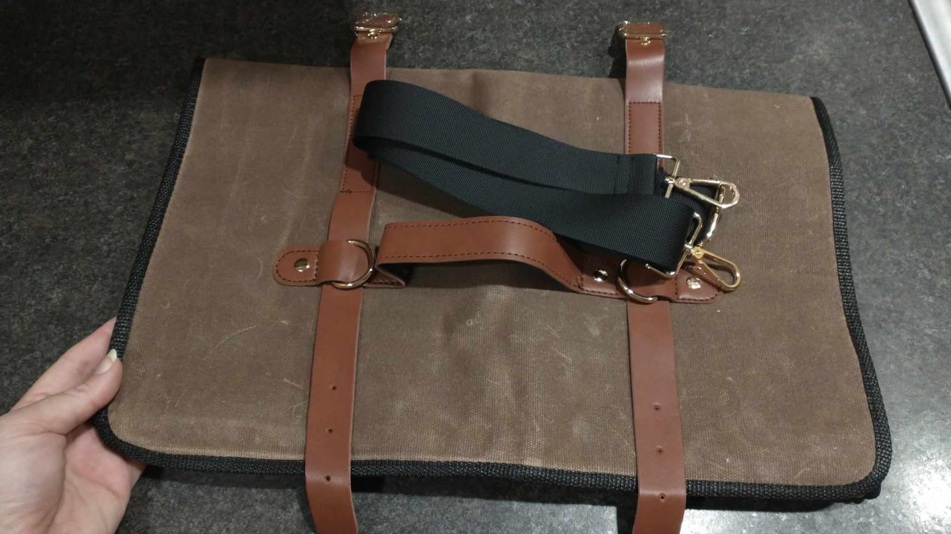 Knife Roll with Leather Straps and Metal Buckles, Double Layer Waxed Canvas Knife Bag, Large Chef Knife Bag with Handle and Shoulder Strap customer photo 2